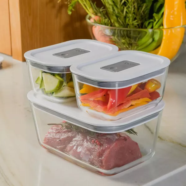 OU Glass Food Storage Container Set 10pc, Airtight Leak Proof Lids w/ Microwave Valve, Microwave Freezer Dishwasher Safe