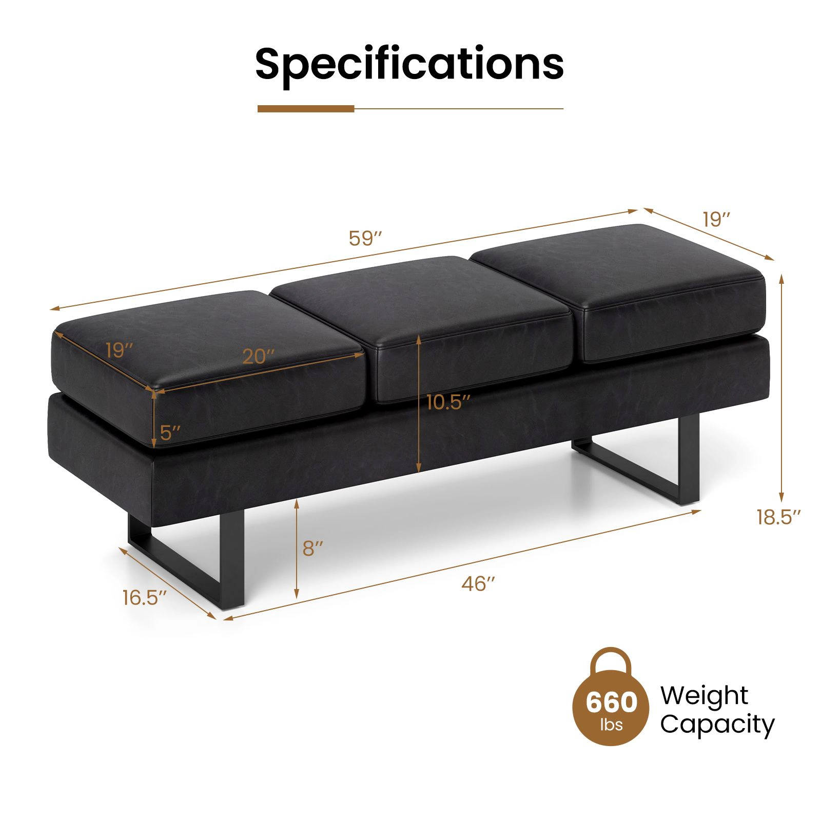SlickBlue Reception Waiting Bench with Upholstered Cushion