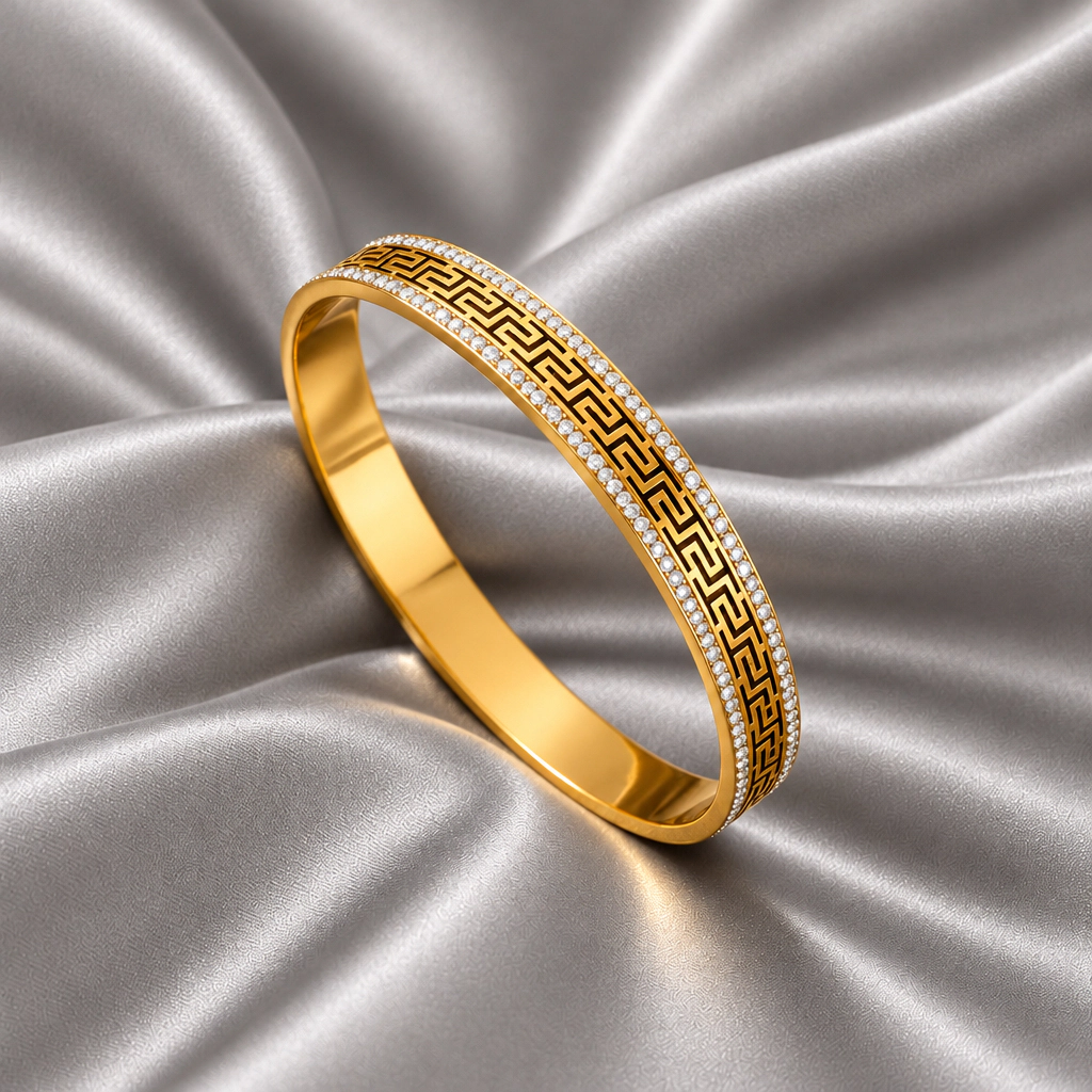 DressAtR Women's 18K Gold Plated Vintage Oval Bangle Bracelet