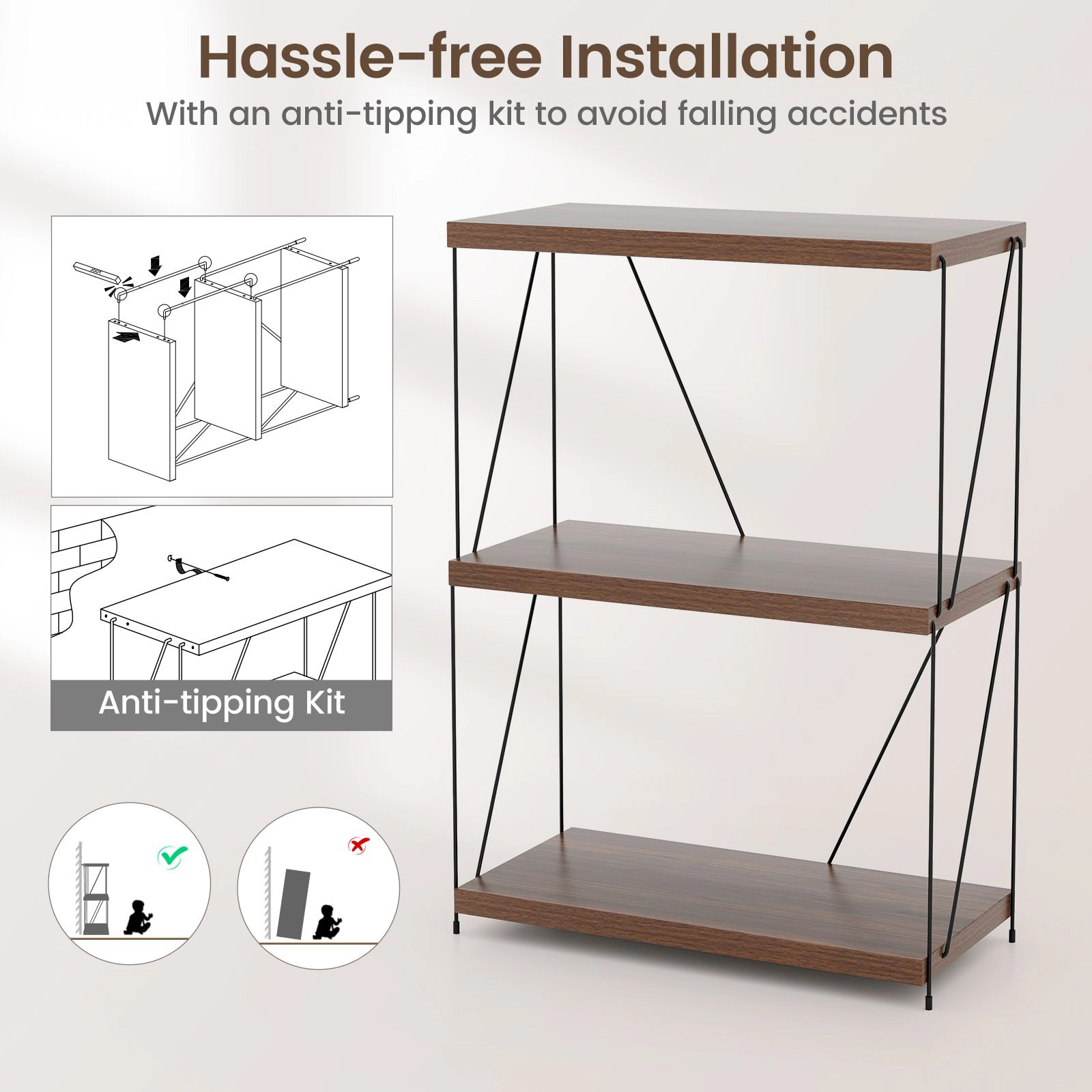 SlickBlue 3-Tier Freestanding Bookshelf Display Storage Rack