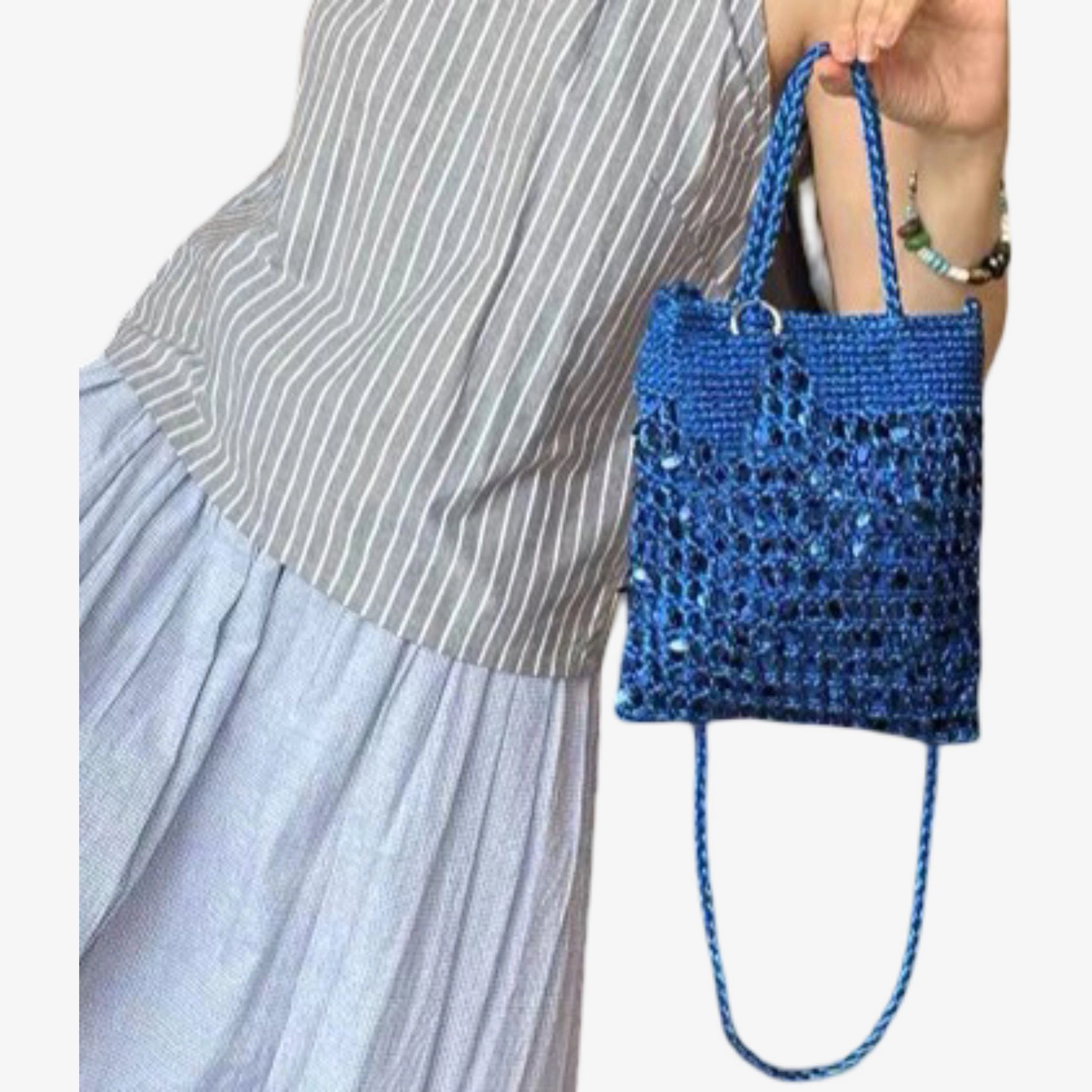 Alilang Women's Hand-Crocheted Sequin Crossbody Bag Small Square Shoulder for Phone and Essentials