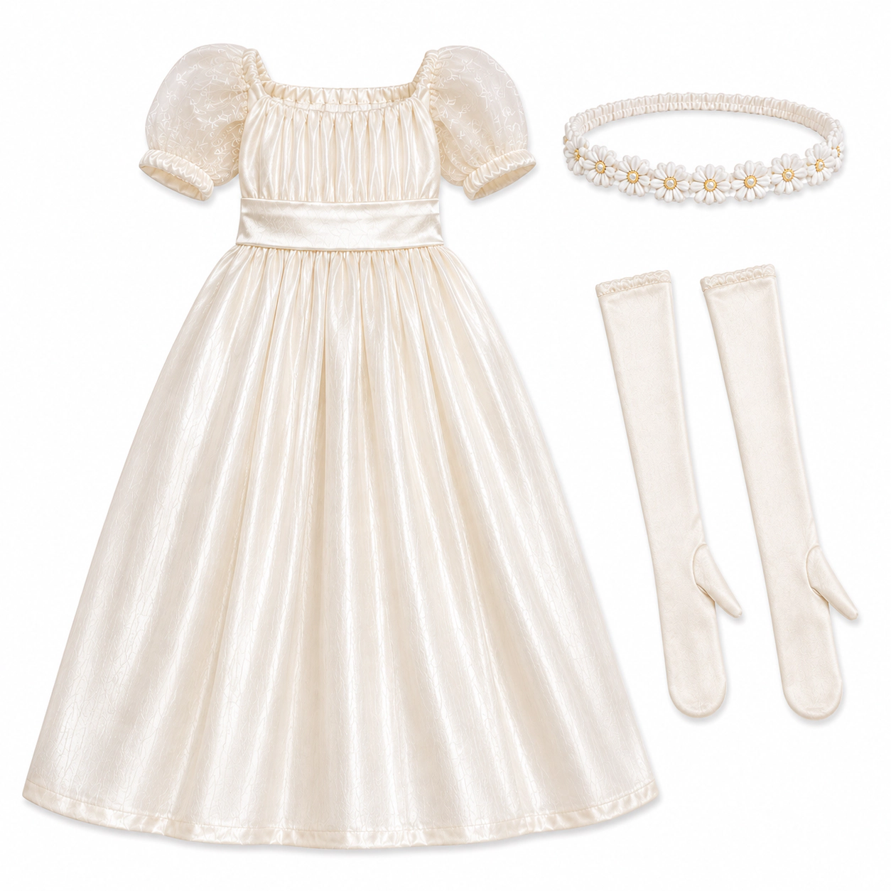 MBD® Inspired Regency Ivory Gown with Gloves & Floral Headpiece – Elegant Formal Dress- Doll Dress Only