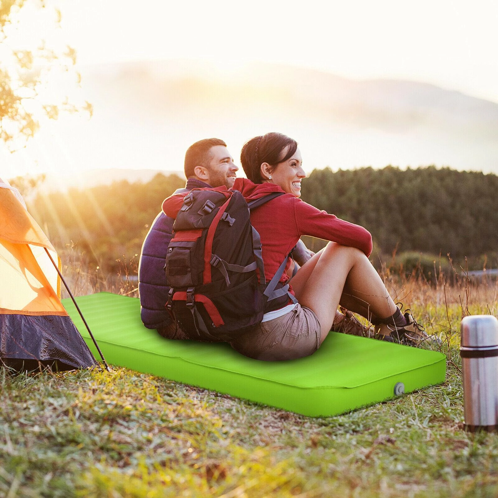 SUGIFT Green 81-in 330-lb Self-Inflating Camping Sleeping Pad 4-in Thick Foam Camp Mat with Carry Bag