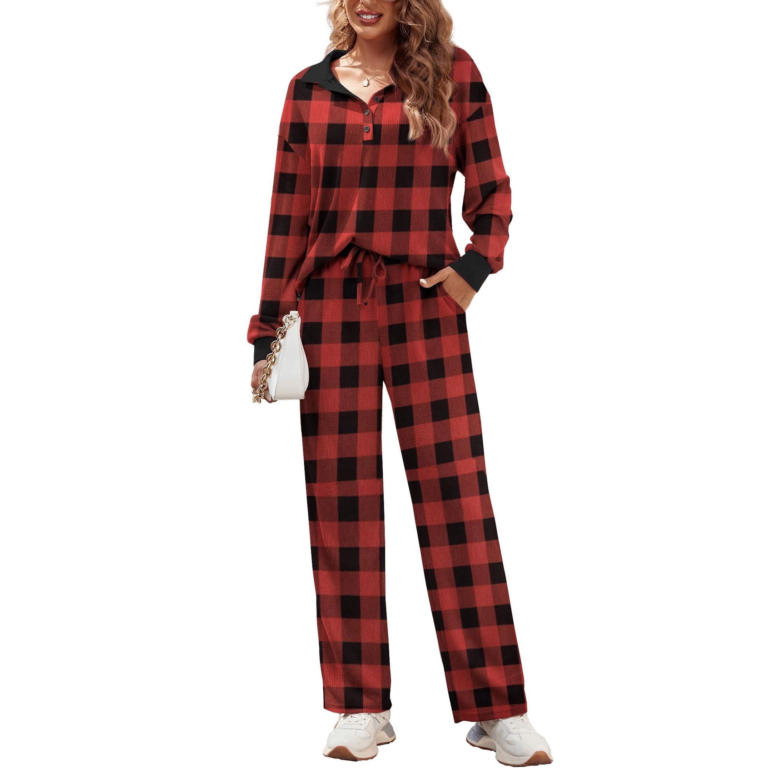 Ekouaer Womens Pajamas Sets Two Piece Long Sleeve Pajama Sweatsuits Outfits Clothes with Pockect