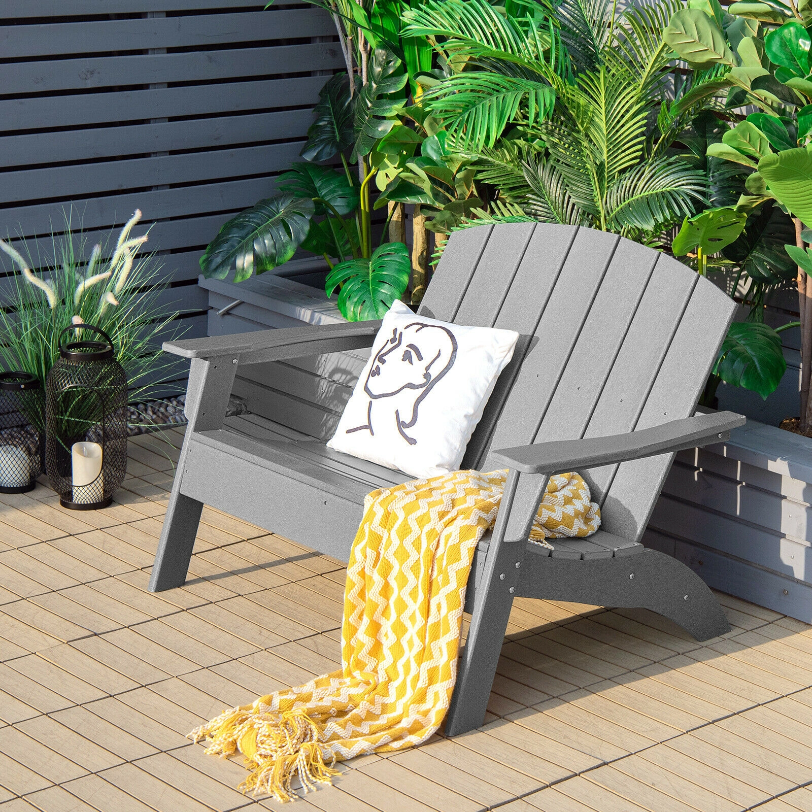 LJG HDPE Patio Adirondack Chair for Porch Garden Backyard