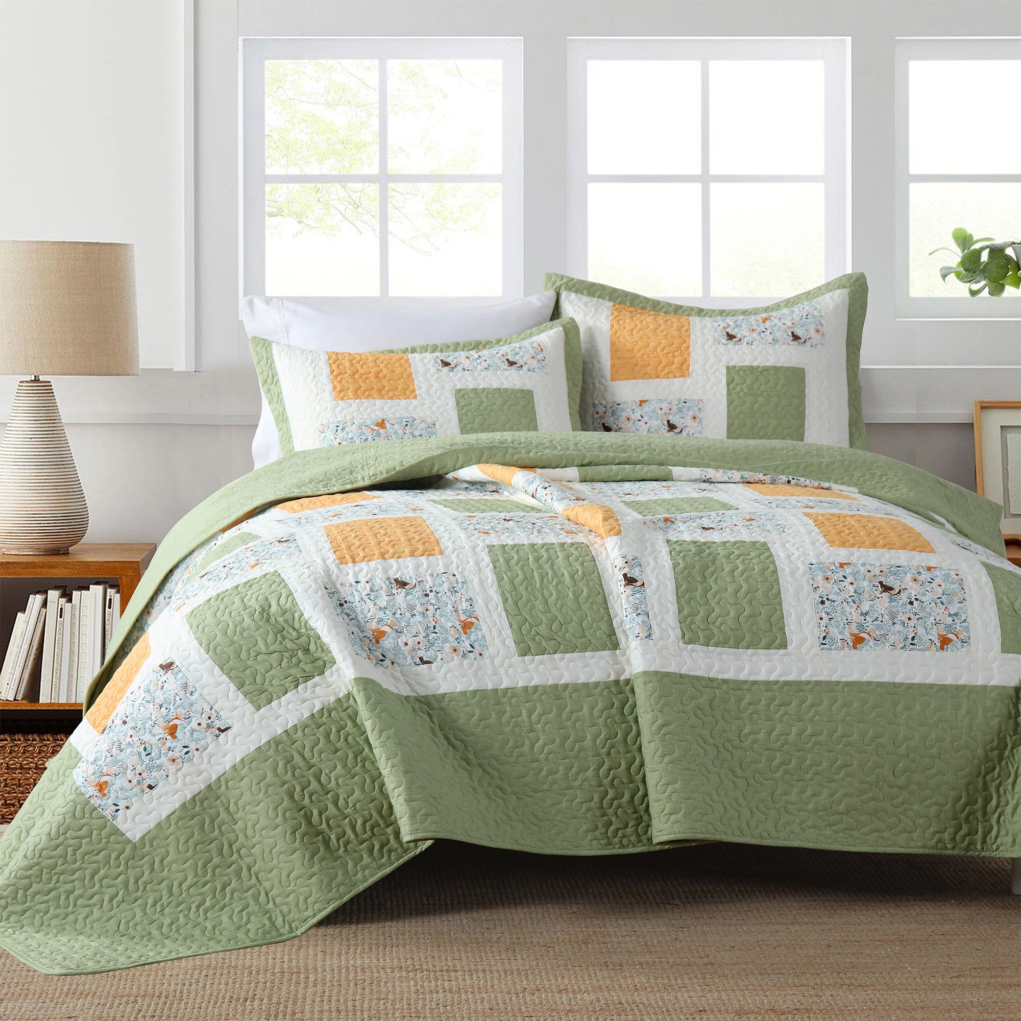 MarCielo 3 Piece Cotton Christmas Quilt Set, Farmhouse Bedspread Set