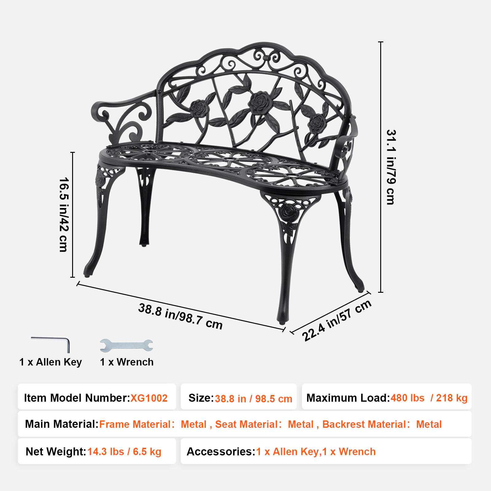 HONGGE Outdoor Bench Garden Bench Outdoor Garden Bench with Bench Patio Bench Garden