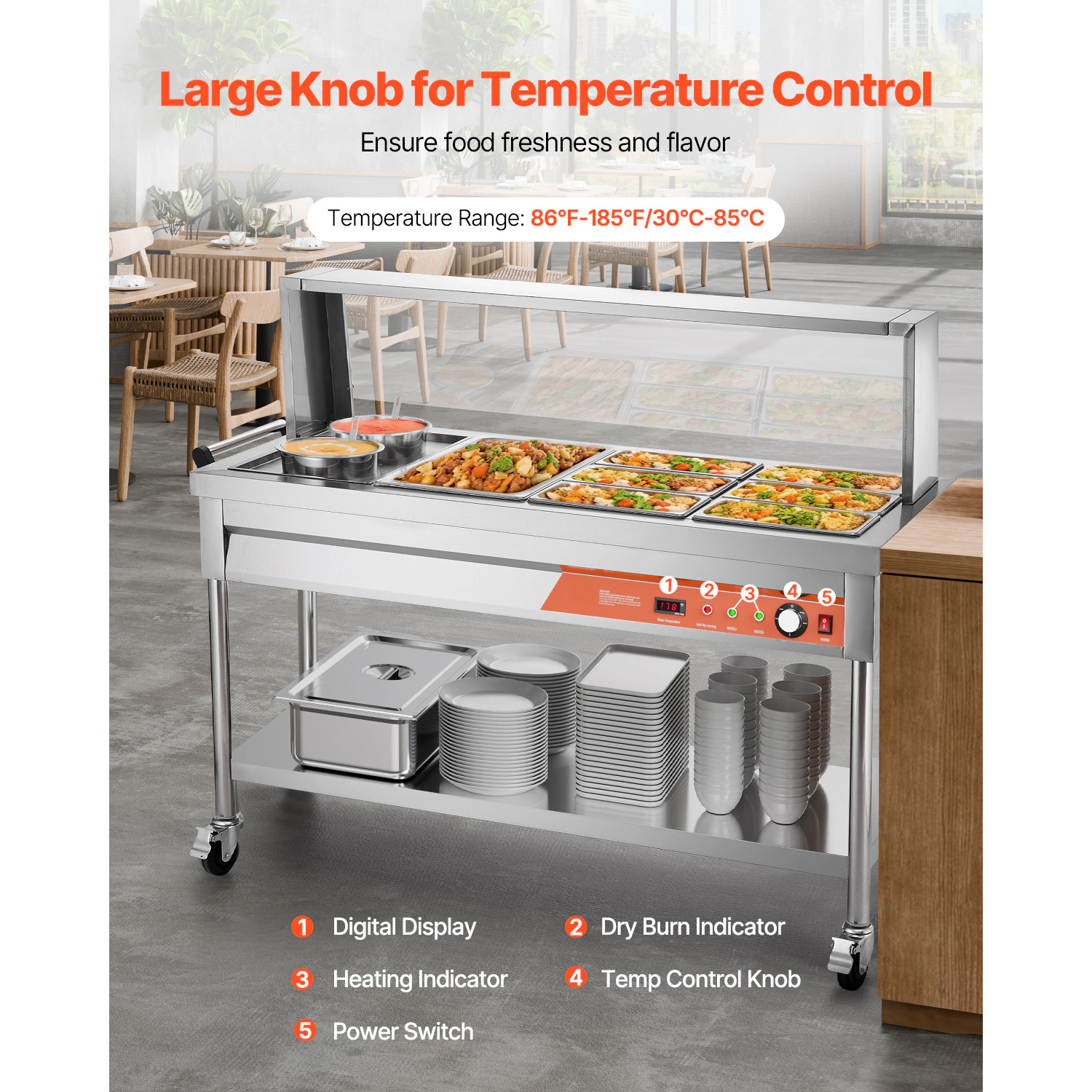 HONGGE Commercial Food Warmer, Pans Electric Steam Table