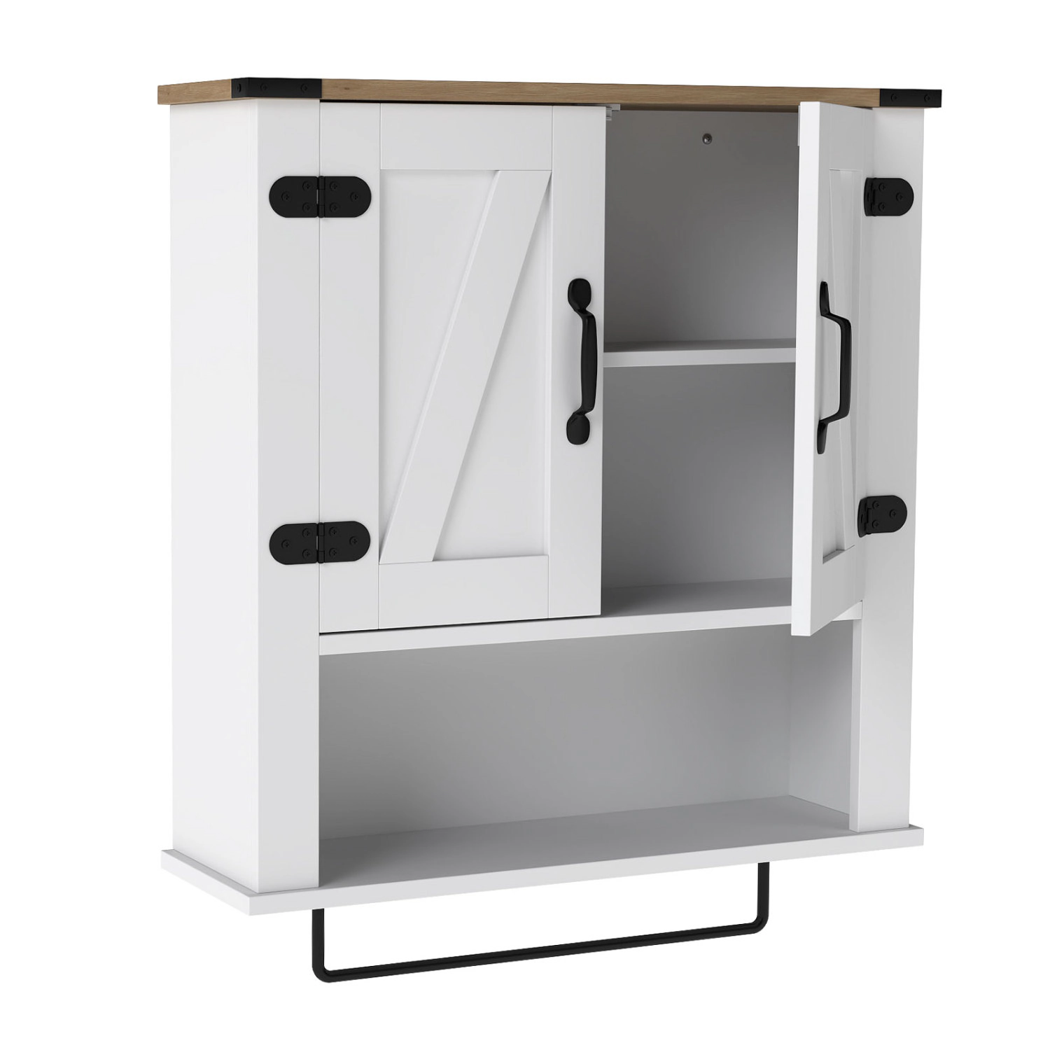 SlickBlue Wall Mounted Bathroom Cabinet with Towel Bar and Shelf