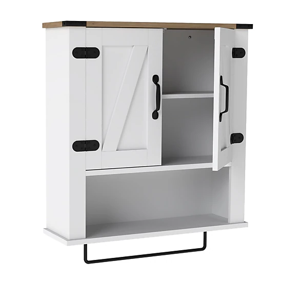 SlickBlue Wall Mounted Bathroom Cabinet with Towel Bar and Shelf
