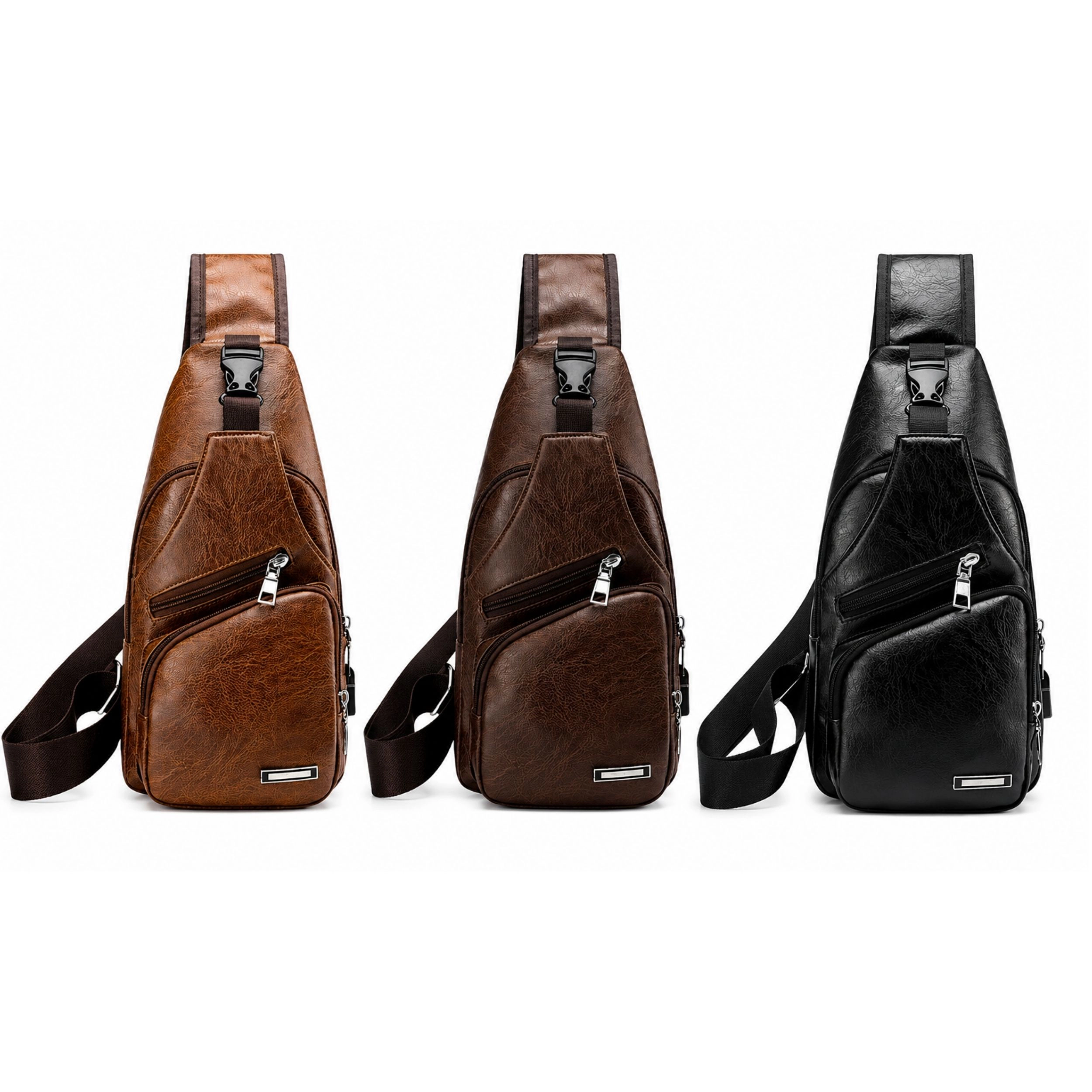 Home Collection Men’s Waterproof PU Leather Crossbody Sling Bag with USB Port