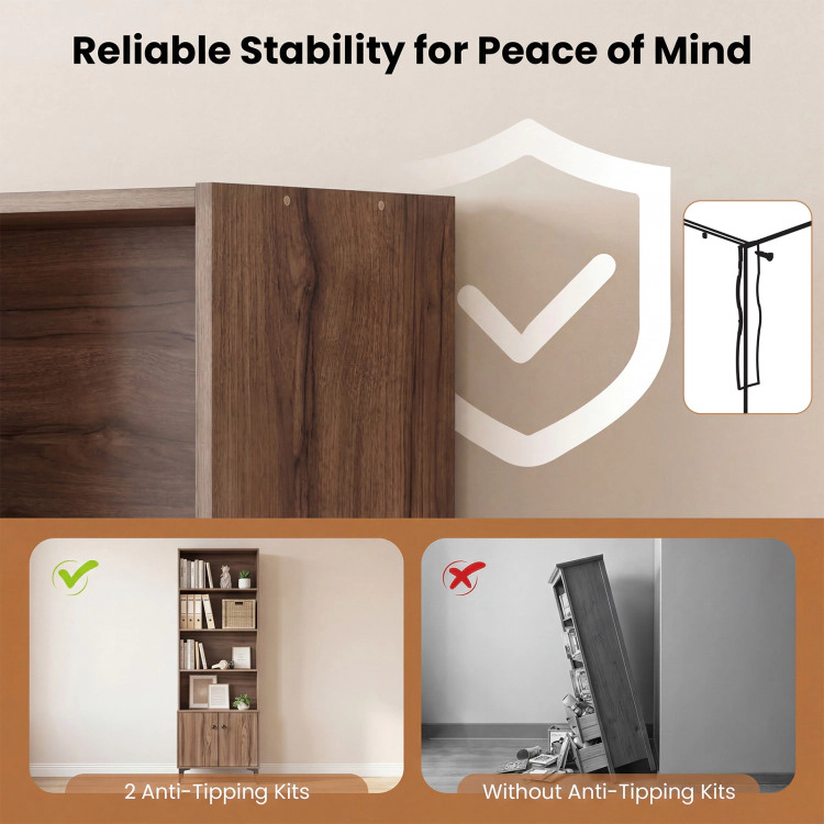 Hivvago Bookshelf with 2 Doors and Anti-Tipping Kits for Home Office