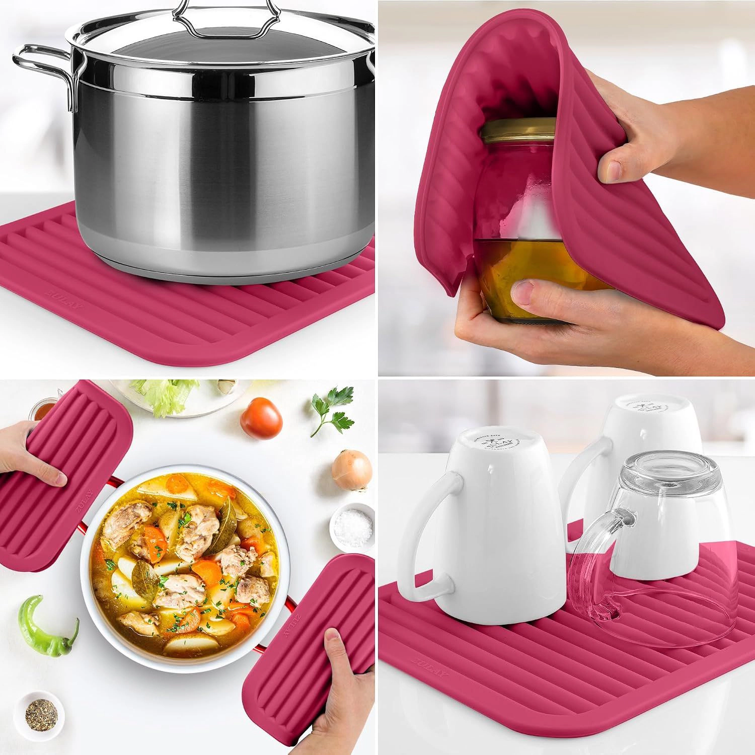Zulay Kitchen 2-Pack 9"x12" Silicone Trivets for Hot Pots & Pans