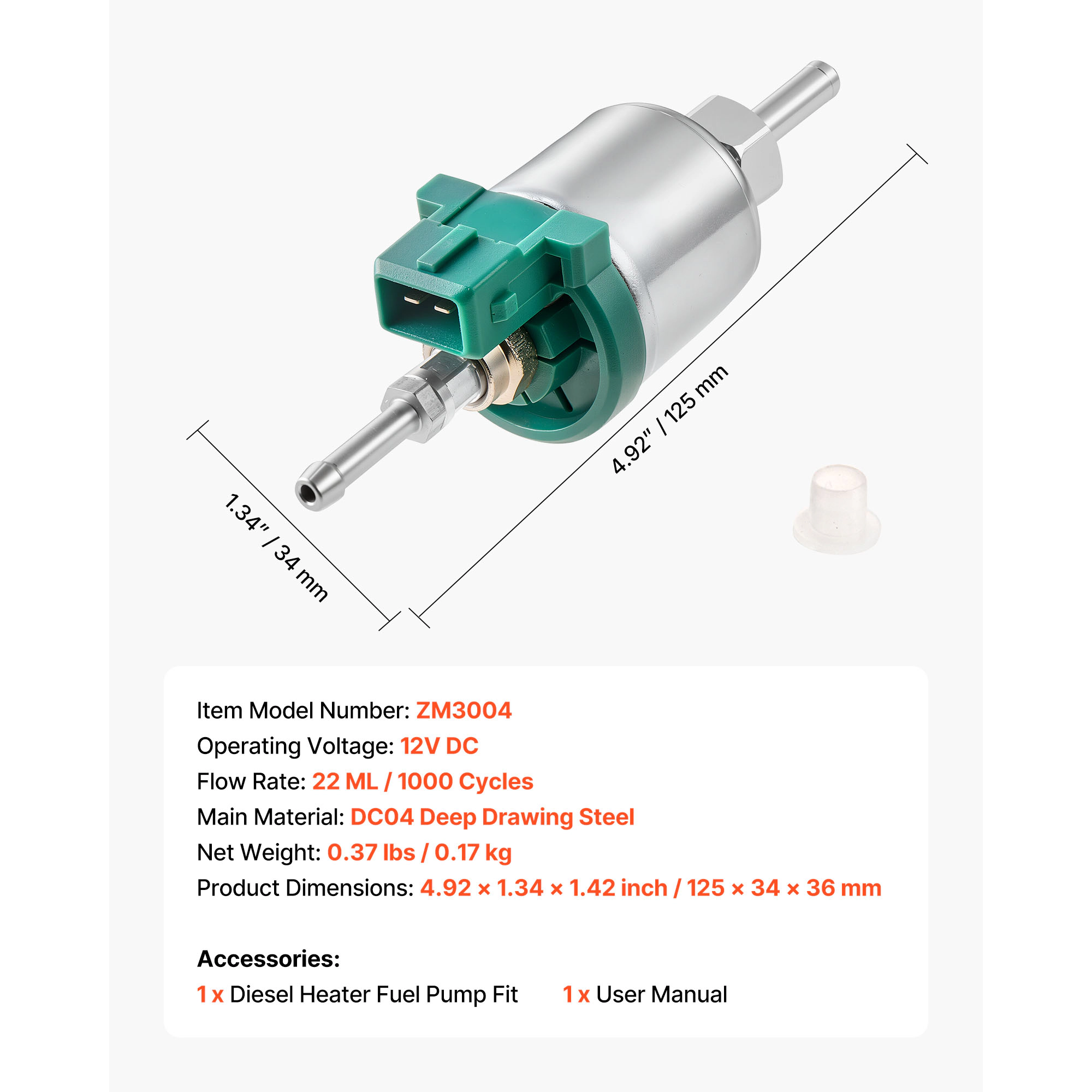 HONGGE Diesel Heater Fuel Pump, DC Car Air Heater Diesel Fuel Dosing Pump