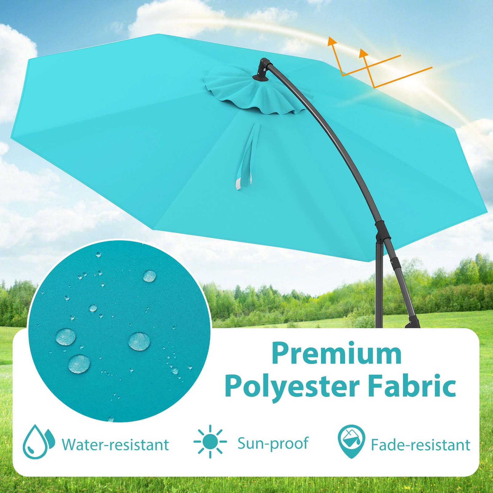 SUGIFT Beige Solar Patio Market Umbrella with Vented Top Crank Handle and 112 LED Lights 10-ft Dia 8.5-ft H