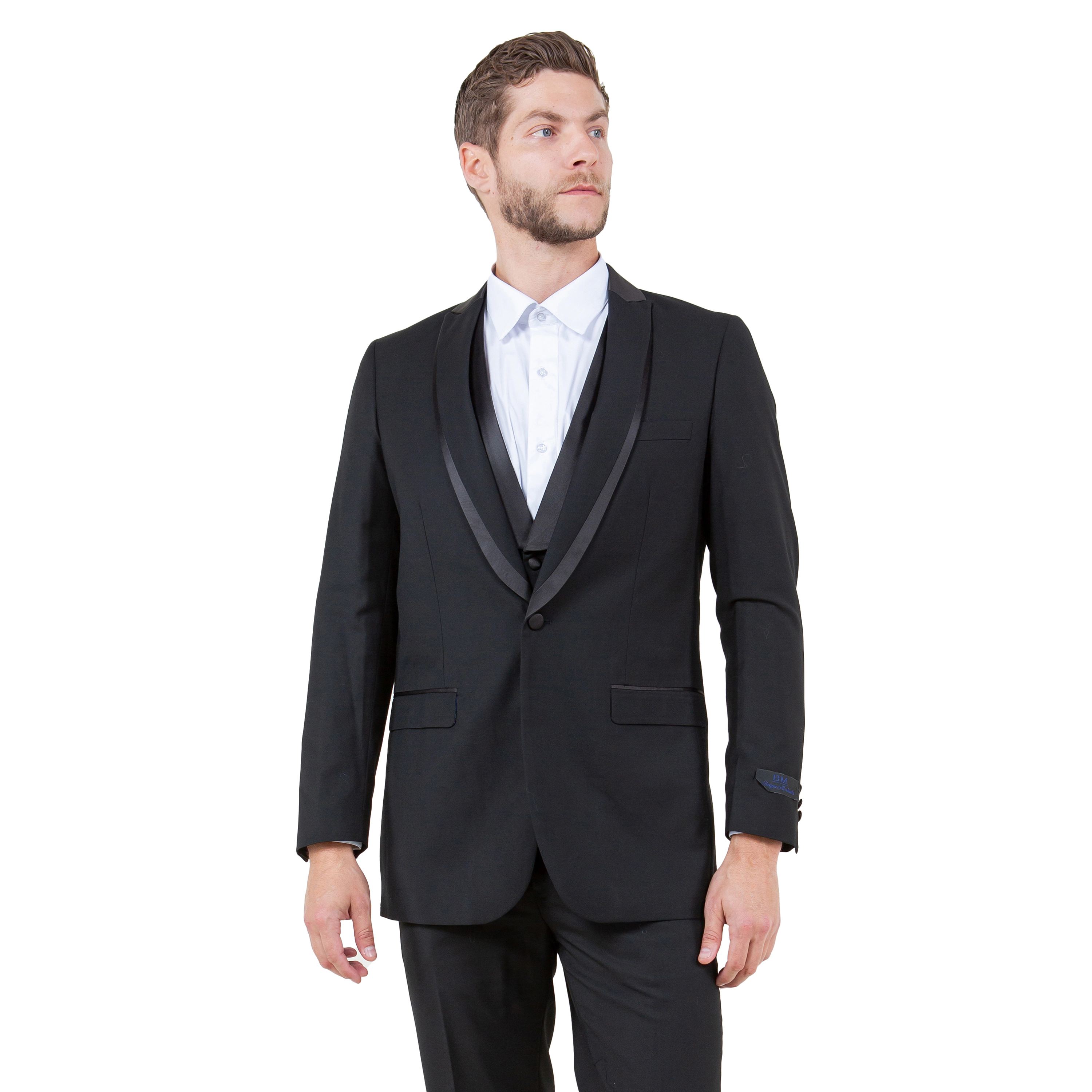 Bryan Michaels Mens 3pc Peak Lapel Tuxedo Set w/ Expandable Metal Clip