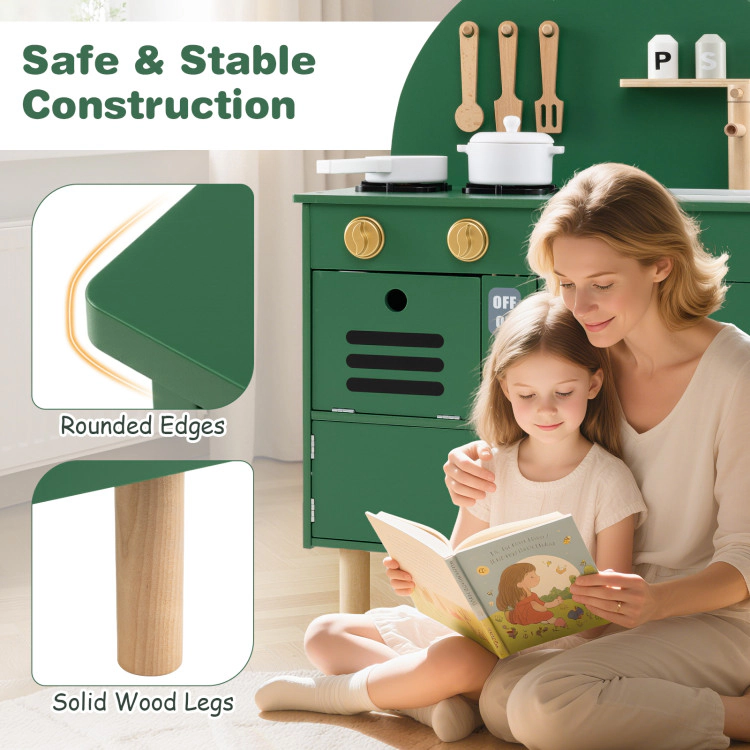 Hivvago Play Kitchen for Kids Wooden Playset with Stoves Faucet Sink Microwave and Oven