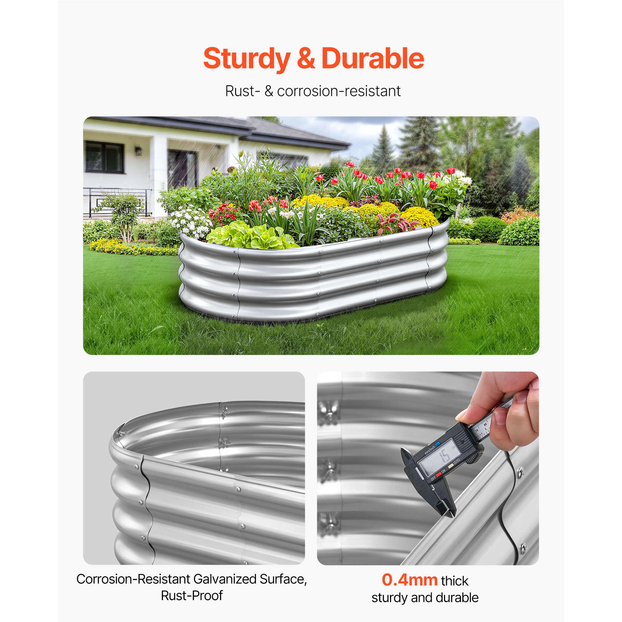 HONGGE Galvanized Raised Garden Bed Oval Metal Planter Box for Flowers Vegetables