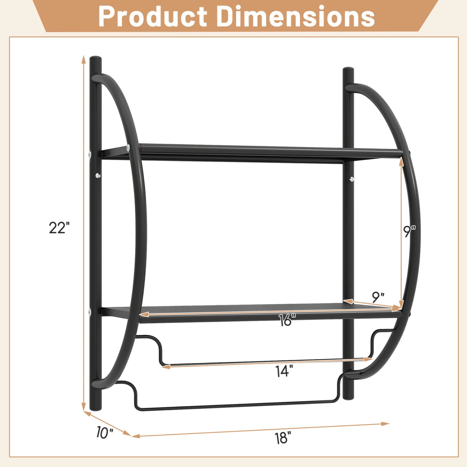 SlickBlue 2-Tier Bathroom Wall Shelf with Towel Bars and Mesh Storage