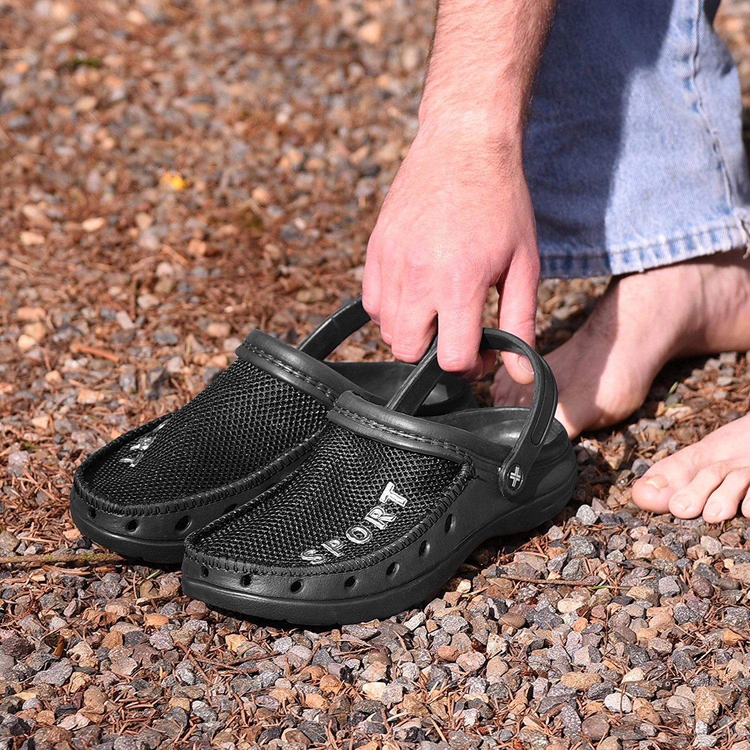 Roxoni Men’s Rubber Sport Clogs with Breathable Mesh Upper