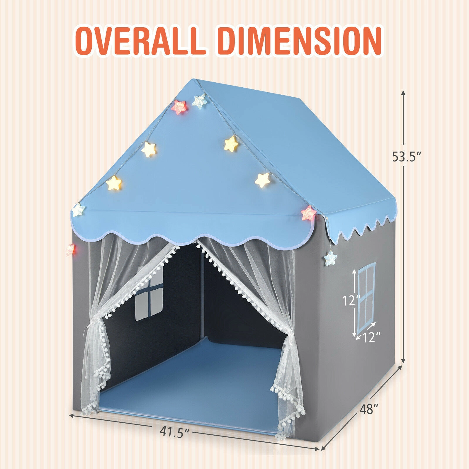 SUGIFT Kids Playhouse Tent with Colorful Star Lights and Cotton Mat Mesh Windows Blue