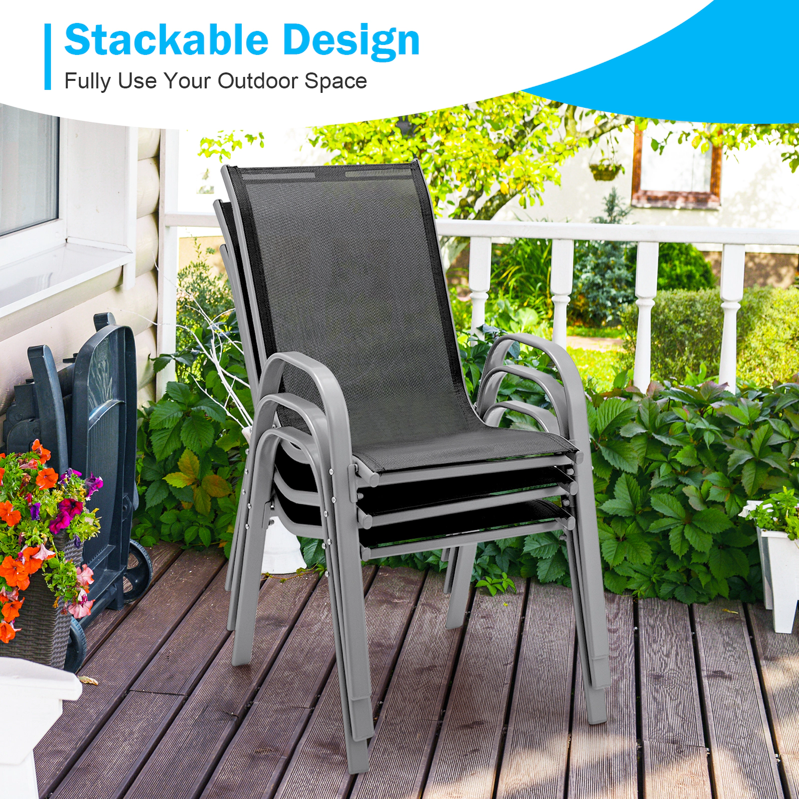 SUGIFT 5-Piece Gray Patio Dining Set with Extendable Aluminum Table and Stackable Chairs