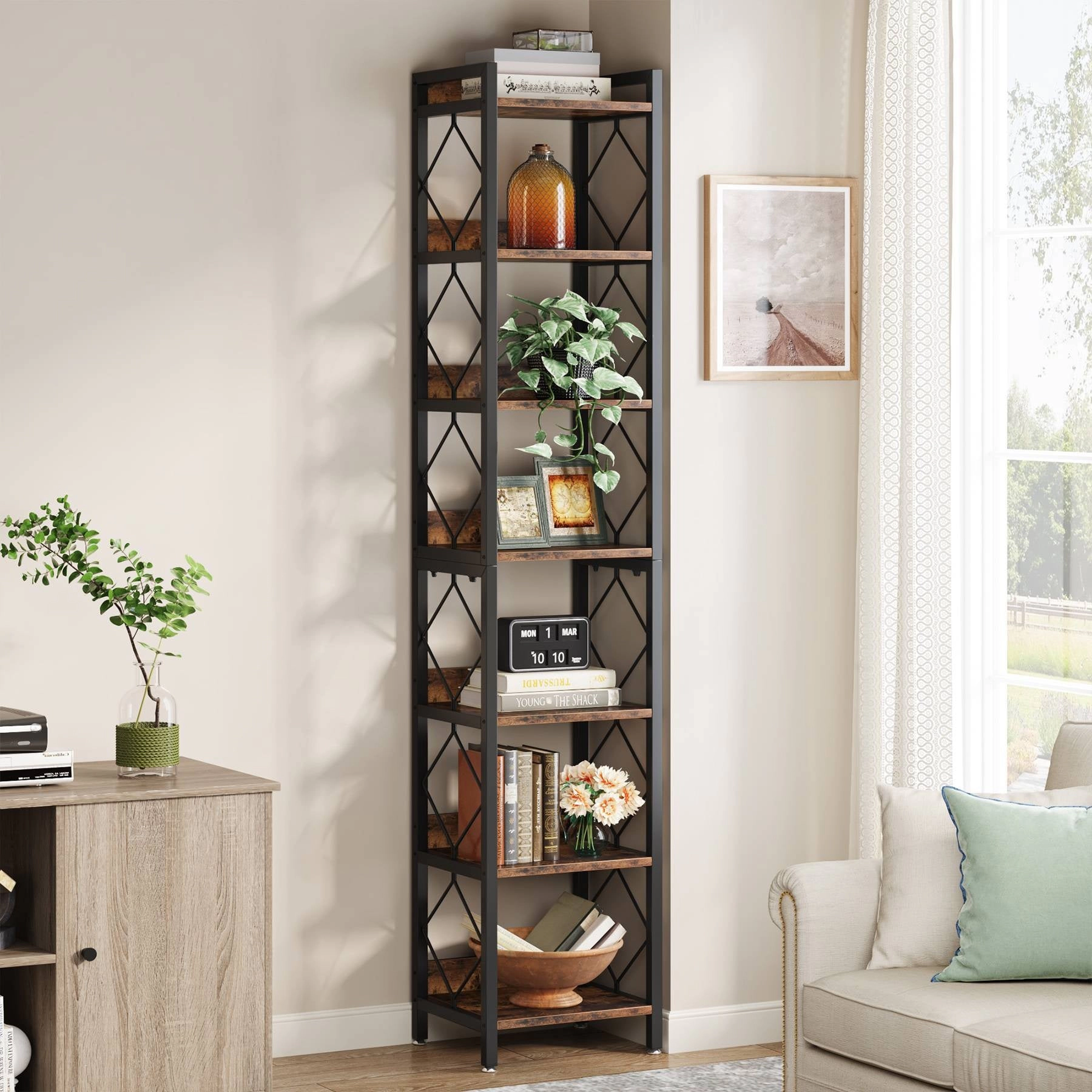 Tribesigns 7 -Shelf Corner Bookcase (13.39-in W x 78.74-in H x 13.39-in D)