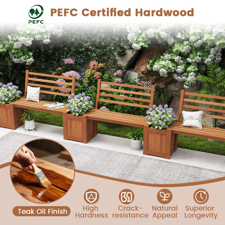 Hivvago Wood Planter Box with Bench and Backrest for Garden Yard Balcony