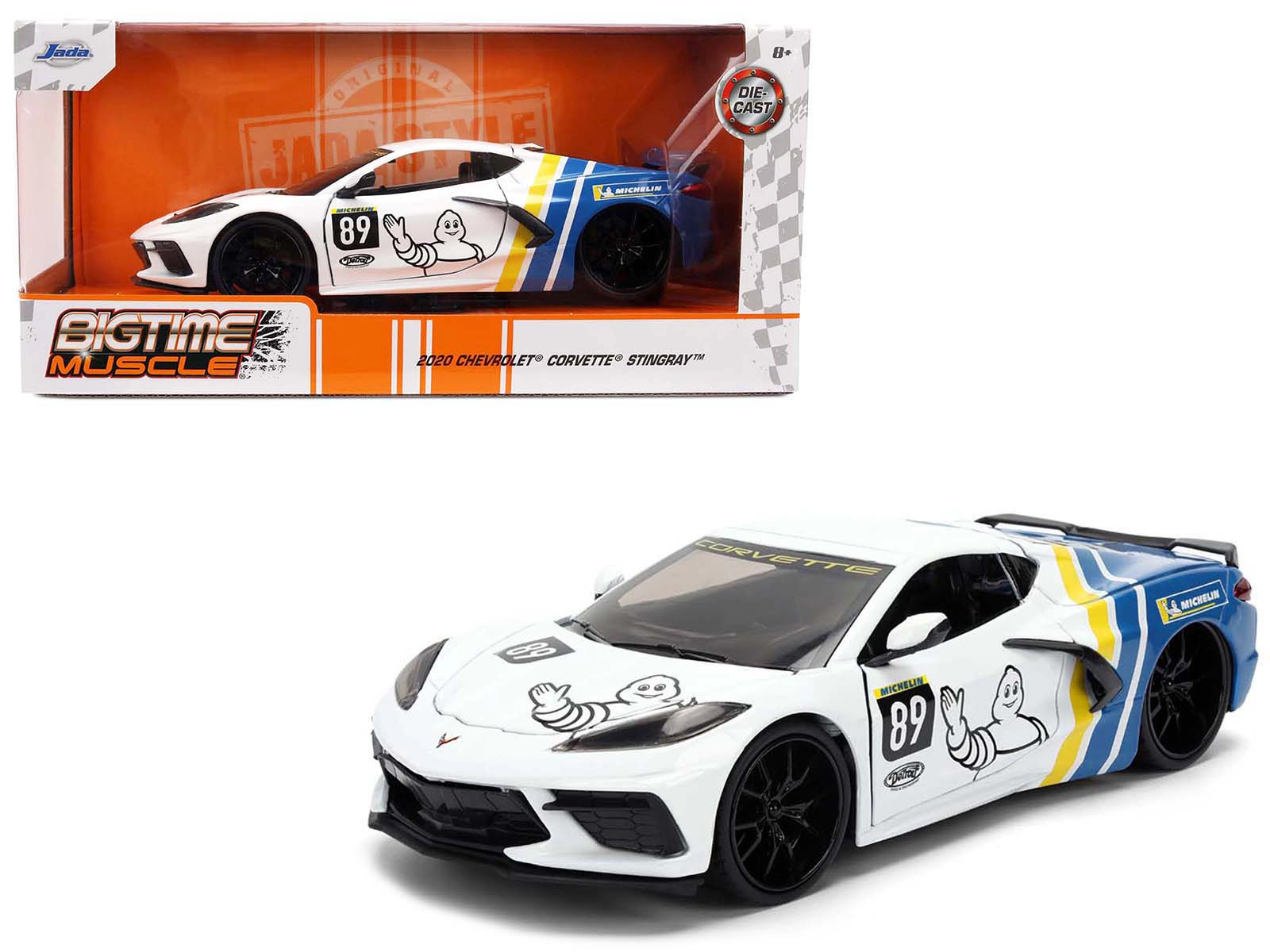 Jada 2020 Chevrolet Corvette Stingray C8 #89 "Michelin" White with Yellow and Blue Stripes "Bigtime Muscle"