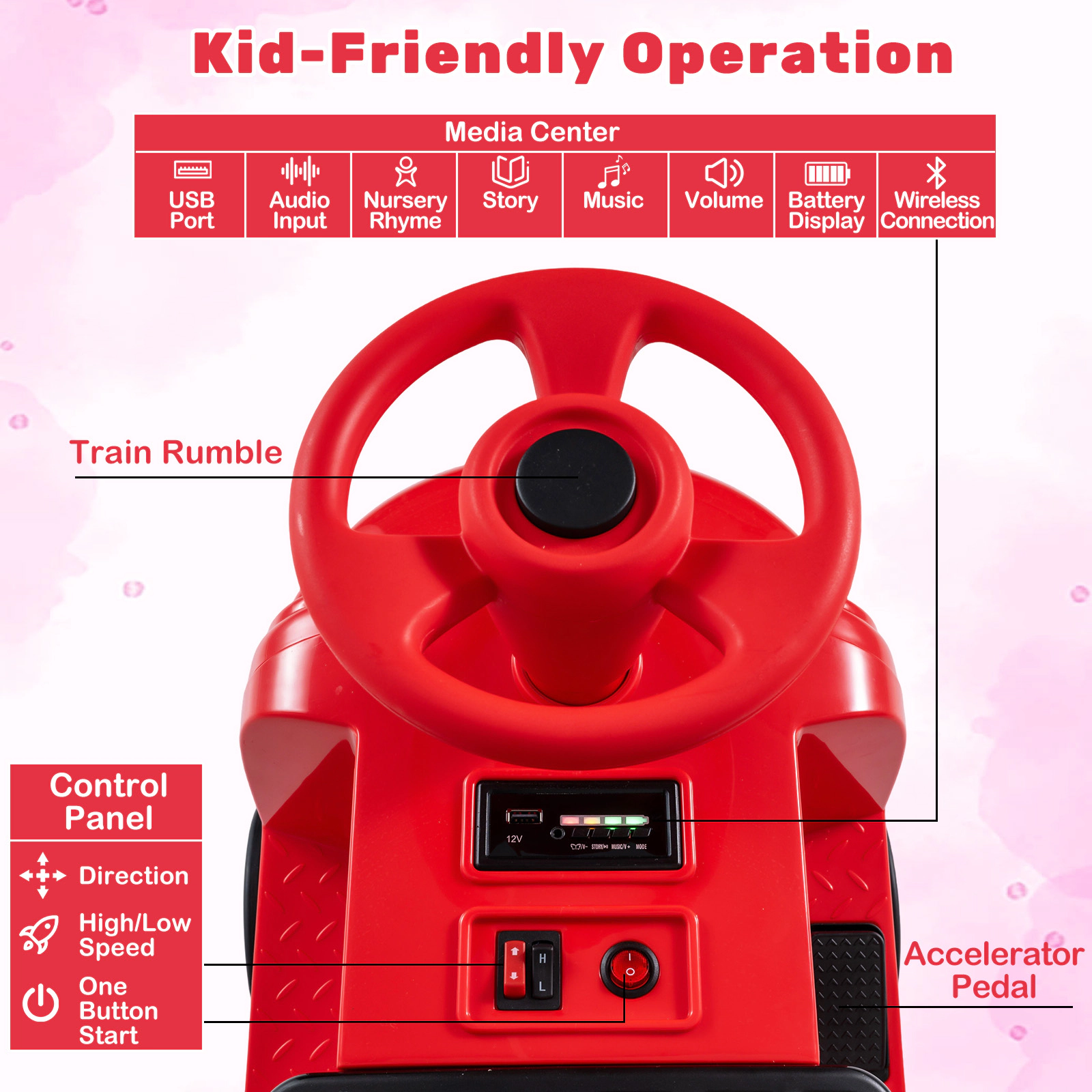 Costway 2-Seater Ride on Train,Licensed Chuggington Electric Vehicle with Adjustable Seat