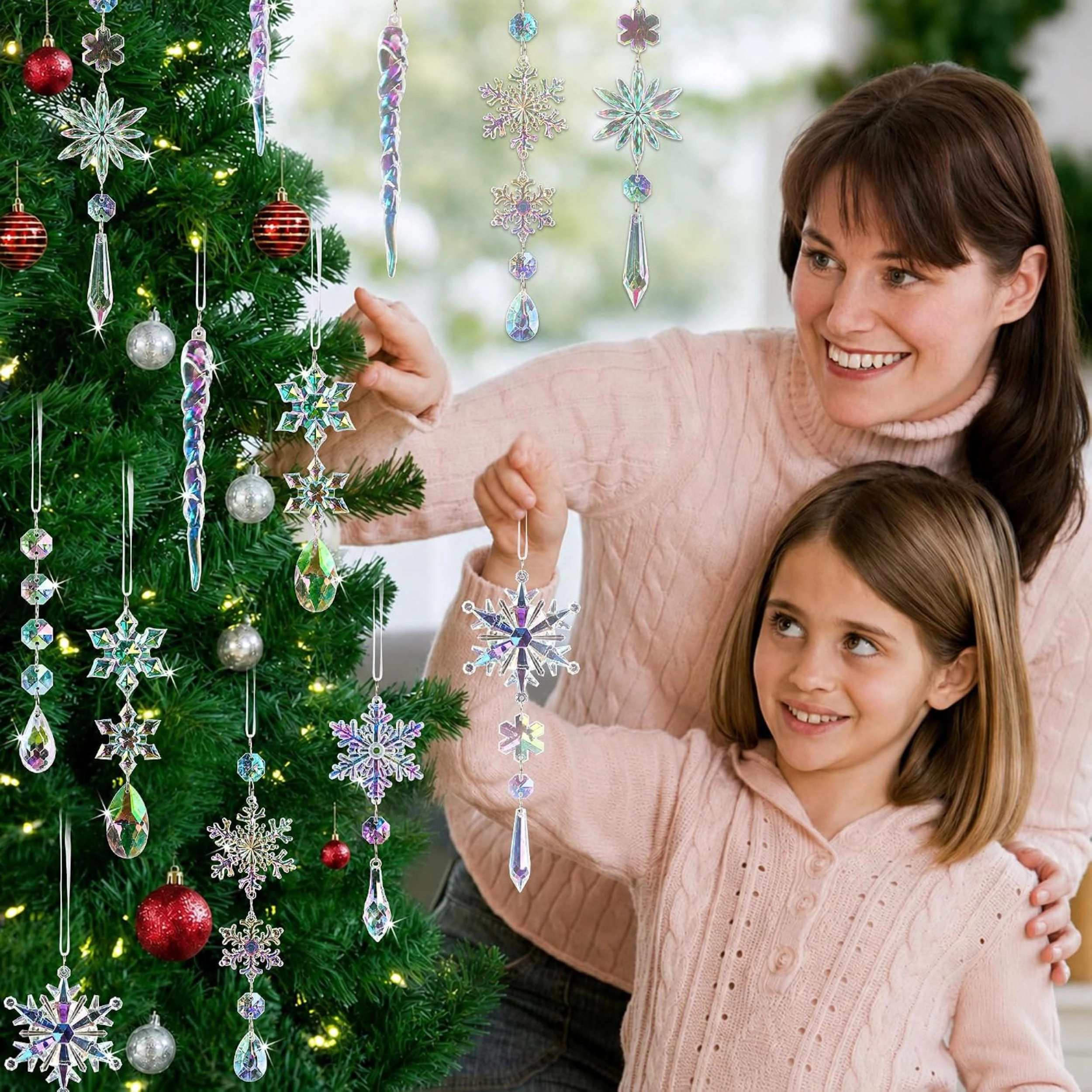 Stock Preferred Pack of 18 Acrylic Crystal Snowflake and Icicle Christmas Tree Ornaments