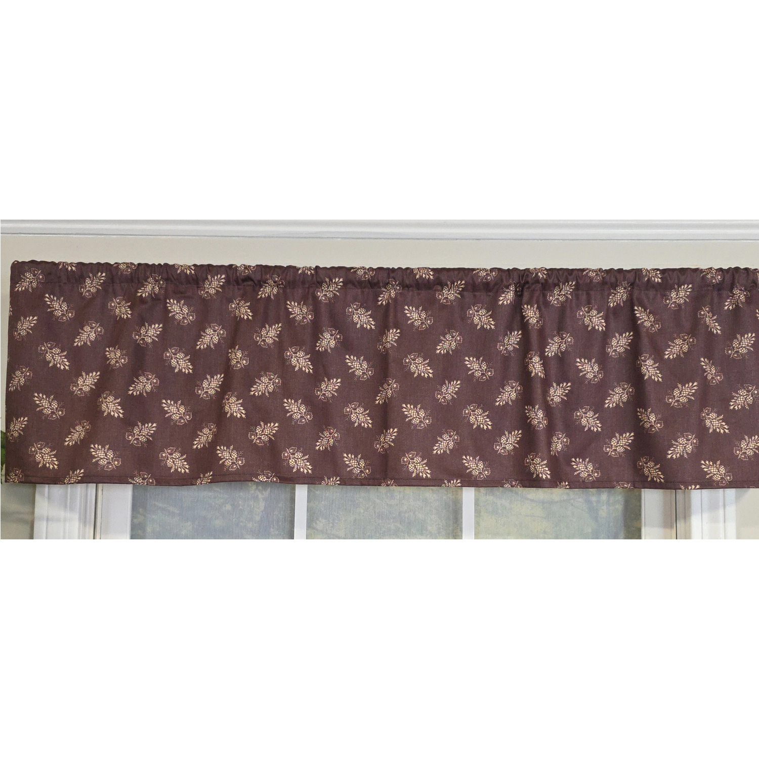 RLF Home 100% Cotton Pine Cones Tailored   Unlined Windows Rod Pocket Valance 51" x 12"  Egg Plant