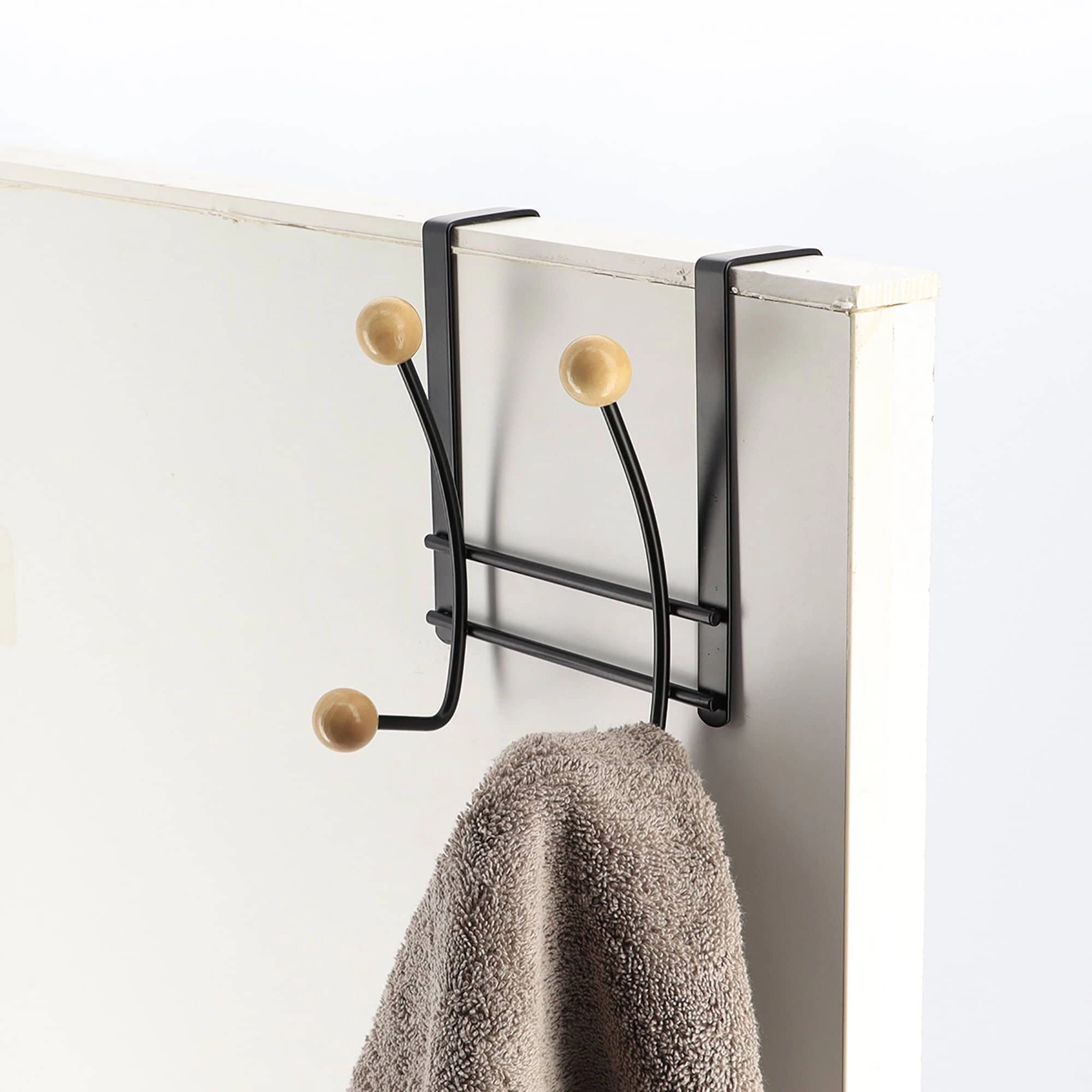 Evideco French Home Goods Over-the-Door Double Hook Rack - 4 Ball-End Hooks, Fits Doors up to 1 5/8