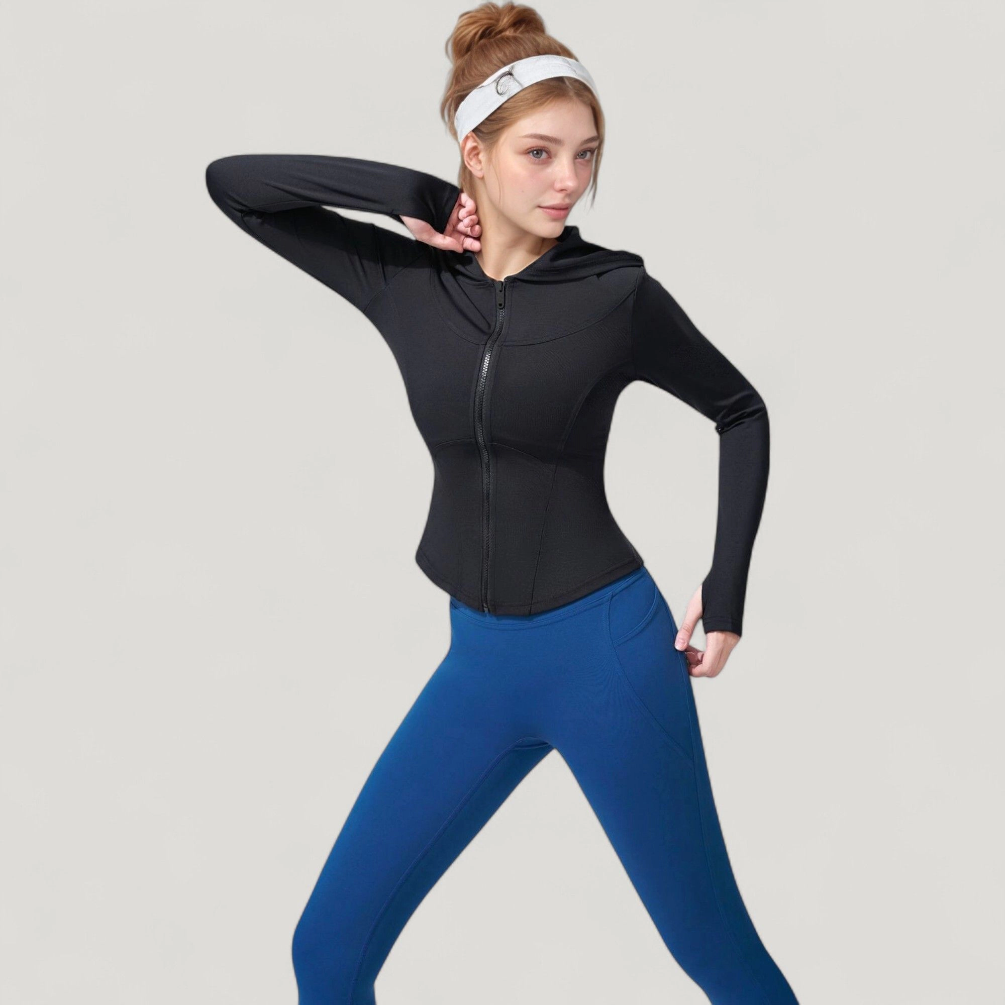Anna-Kaci Women's Full-Zip Long Sleeve Hooded Active Jacket with Slim Fit and Thumbhole Cuffs
