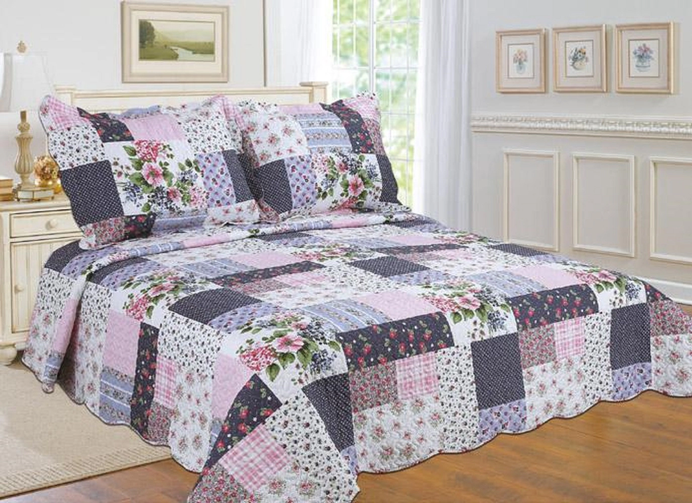 J&V TEXTILES 100% Microfiber Patchwork Reversible Quilt Set