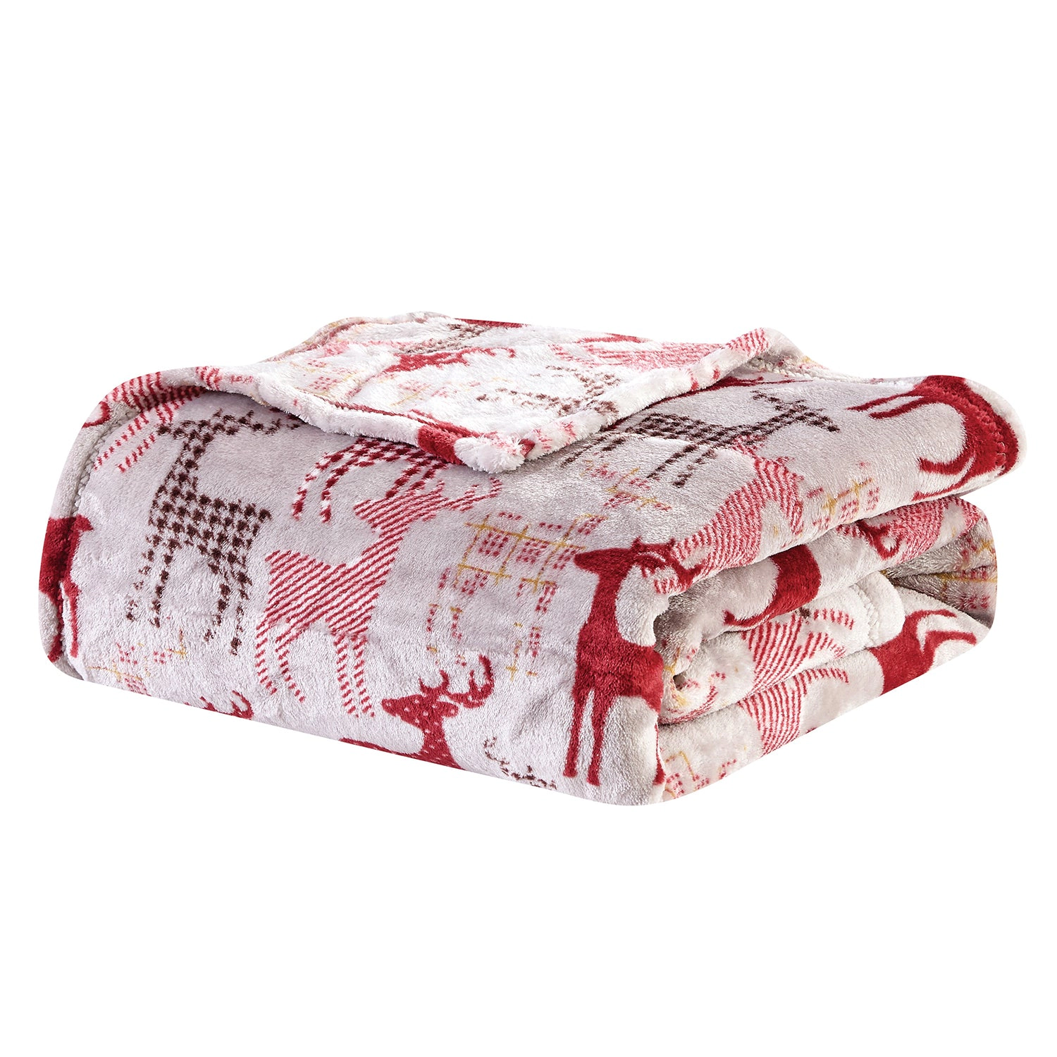 Plazatex Reindeer Plush Decorative Throw Blanket Soft All Season 50 x 60 Grey