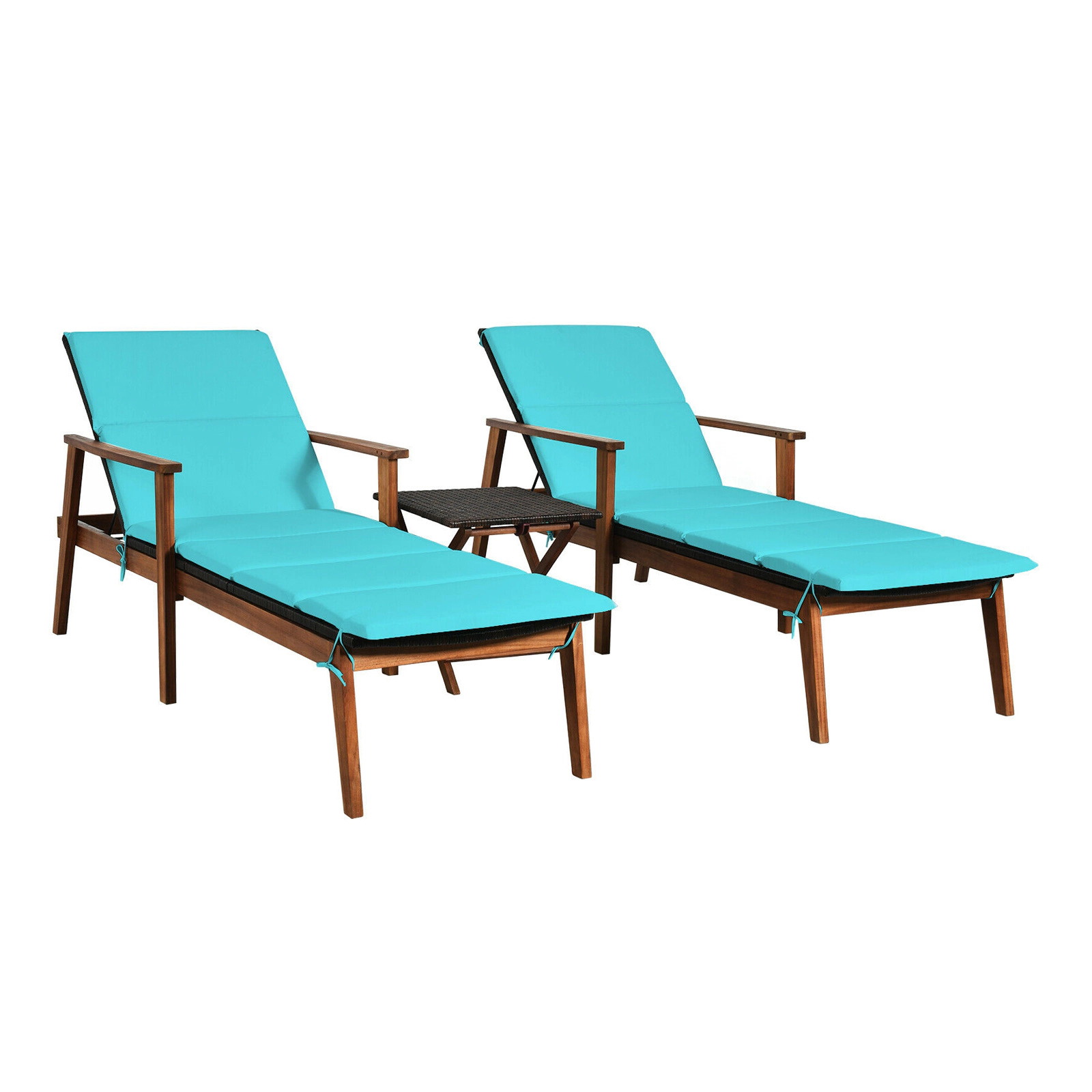 SUGIFT 3-Piece Cushioned Rattan Lounge Chair Conversation Set with Folding Side Table 600-lb Chair Capacity Turquoise