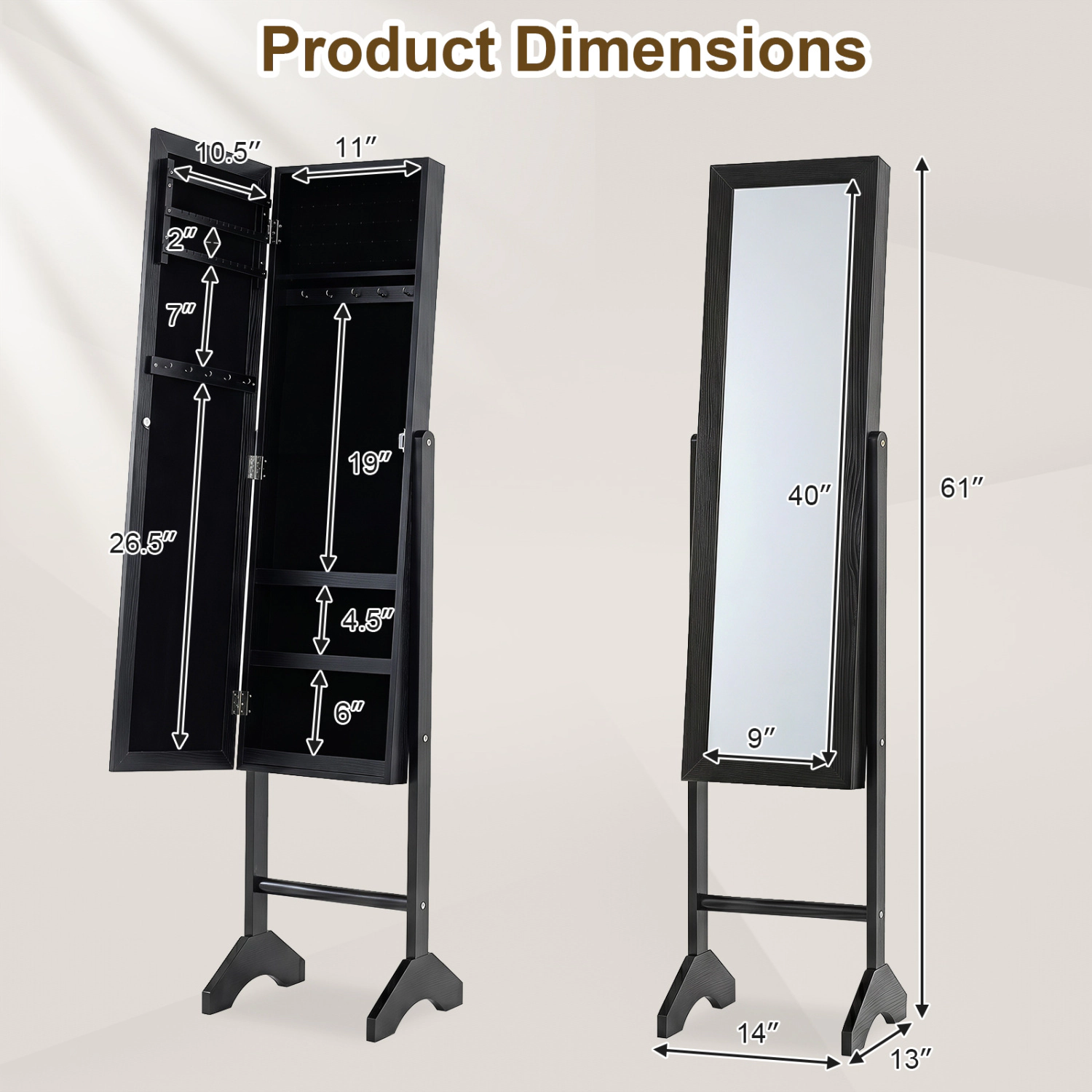 Hivvago Jewelry Cabinet with Full-Length Mirror