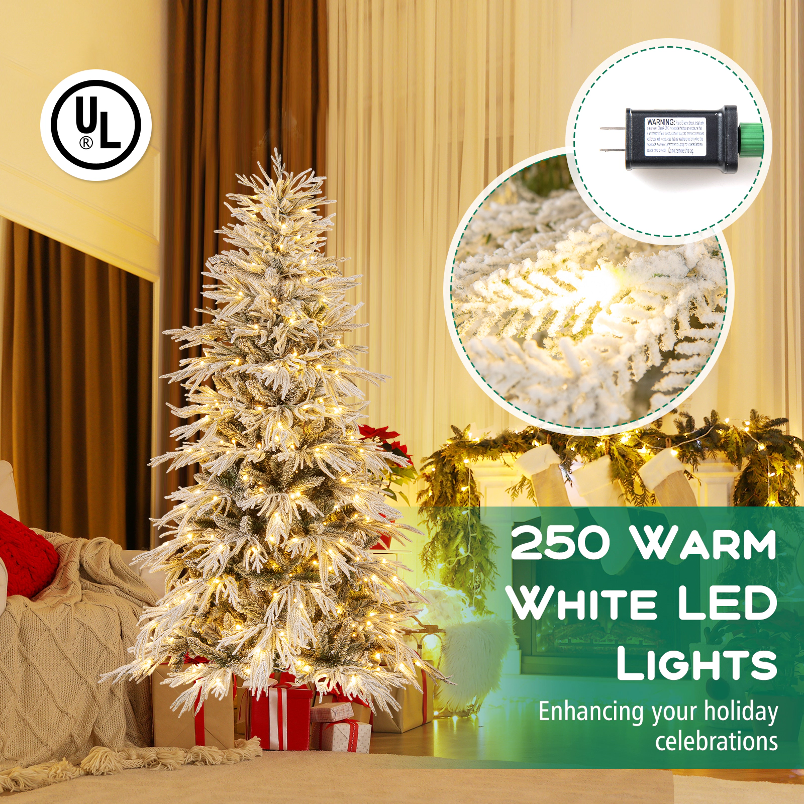 Costway 6/7/8 FT Artificial Christmas Tree with 594 PE PVC Branch Tips & 250/340/450 LED Lights