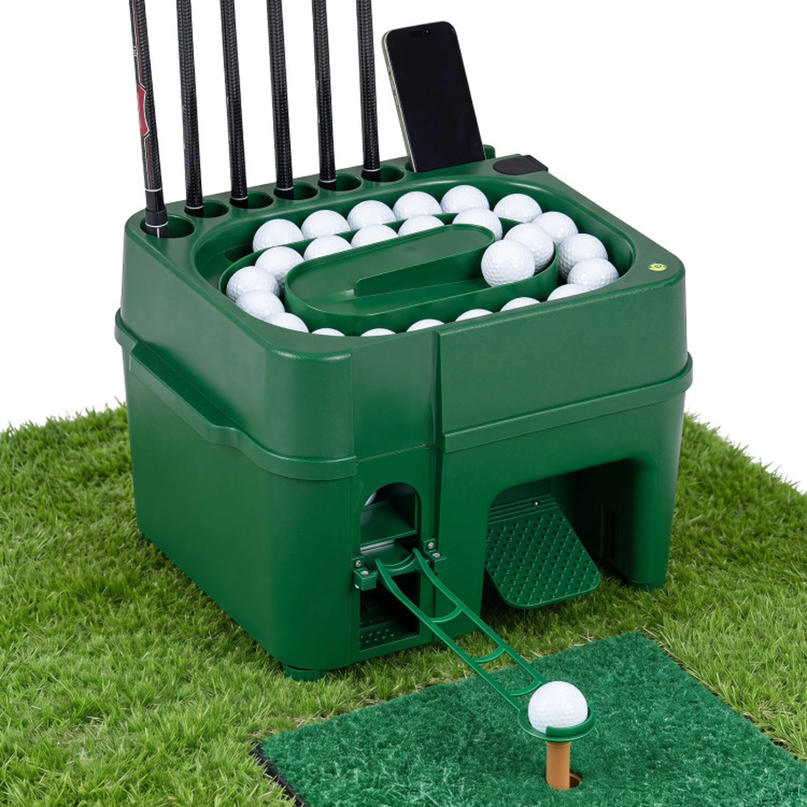 SUGIFT Green Golf Ball Dispenser with 6-Club Holder and Auto Tee-Up 17-in W 13.5-in D 12-in H 50-Ball Capacity