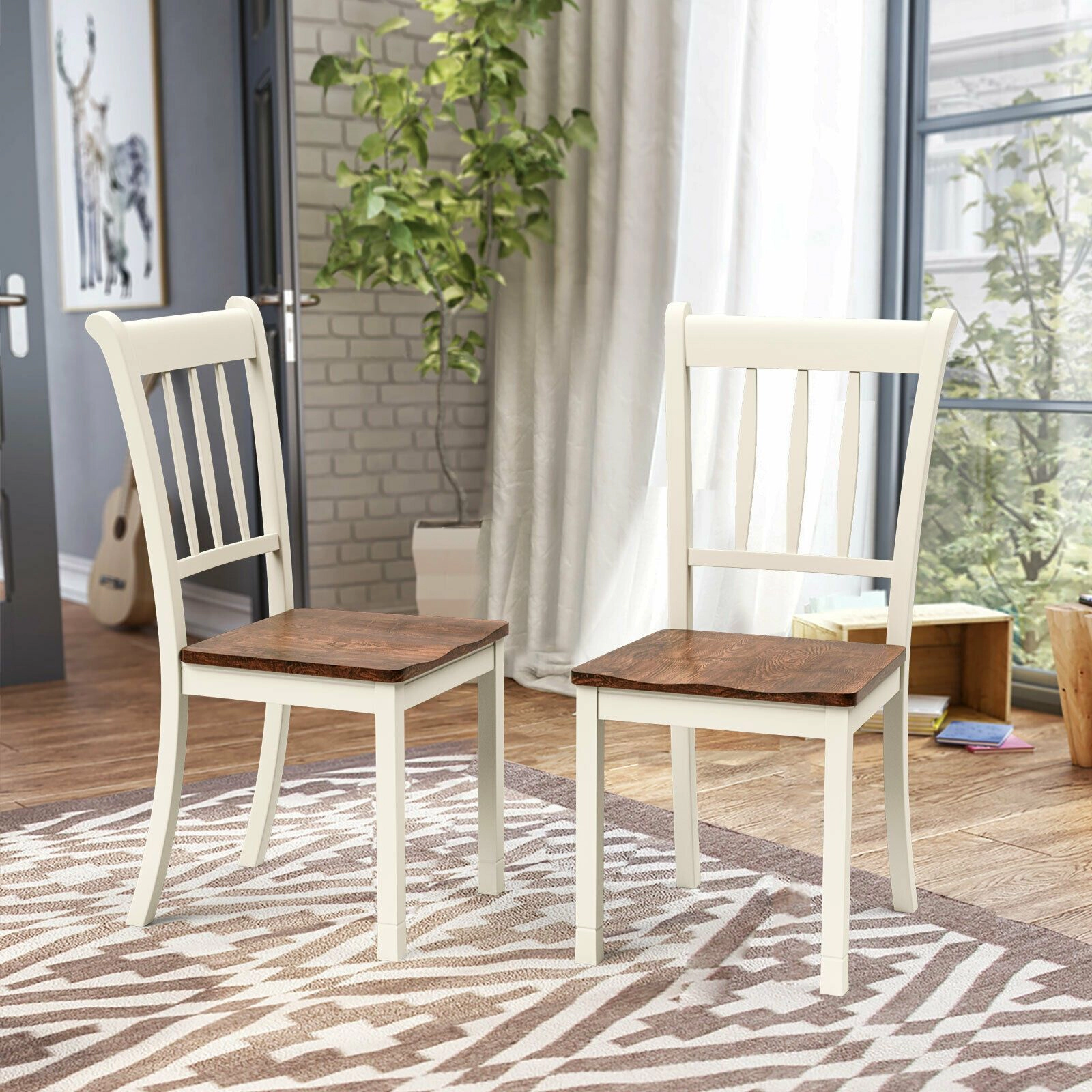 SlickBlue Set of 2 White Solid Wood Dining Chair with Curved Backrest