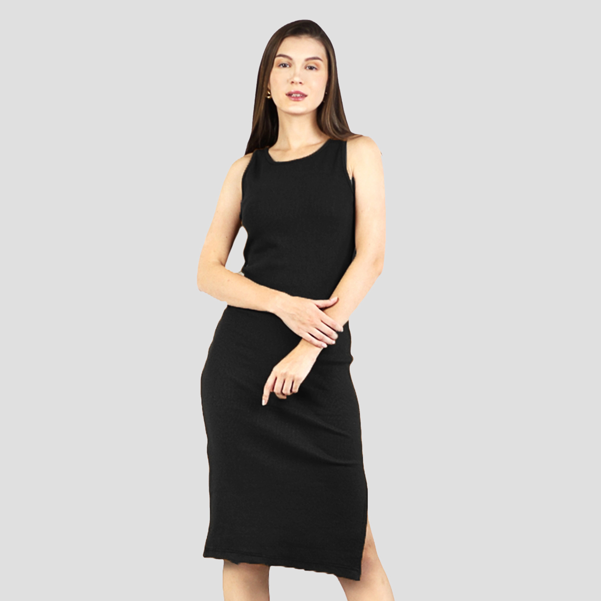 Artyska Women's Scoop Neck Sleeveless Ribbed Bodycon Midi Dress