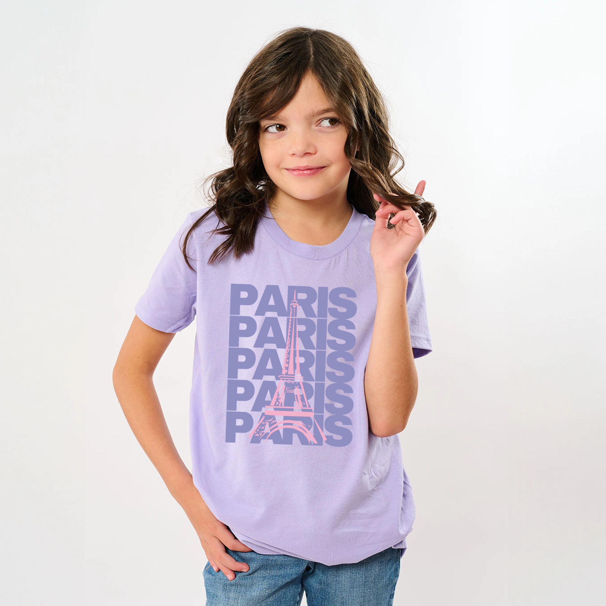 The Juniper Shop - Paris Stacked Purple Youth Short Sleeve Graphic T-Shirt