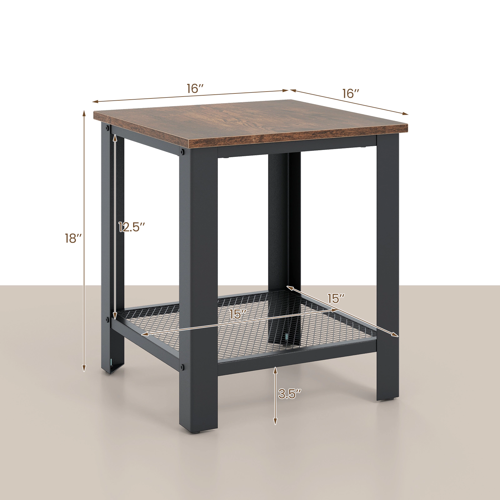 Slickblue Industrial End Table with Lower Mesh Shelf for Living Room Bedroom