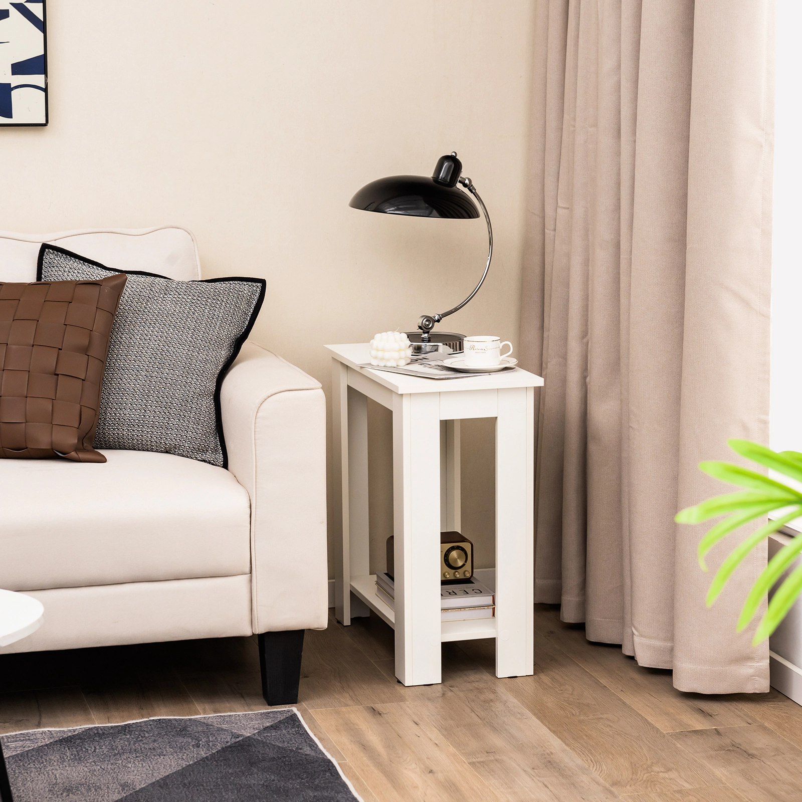 SUGIFT 2-Tier Modern Compact End Table with Storage Shelf 110-Lb Tabletop Capacity 44-Lb Shelf Capacity White