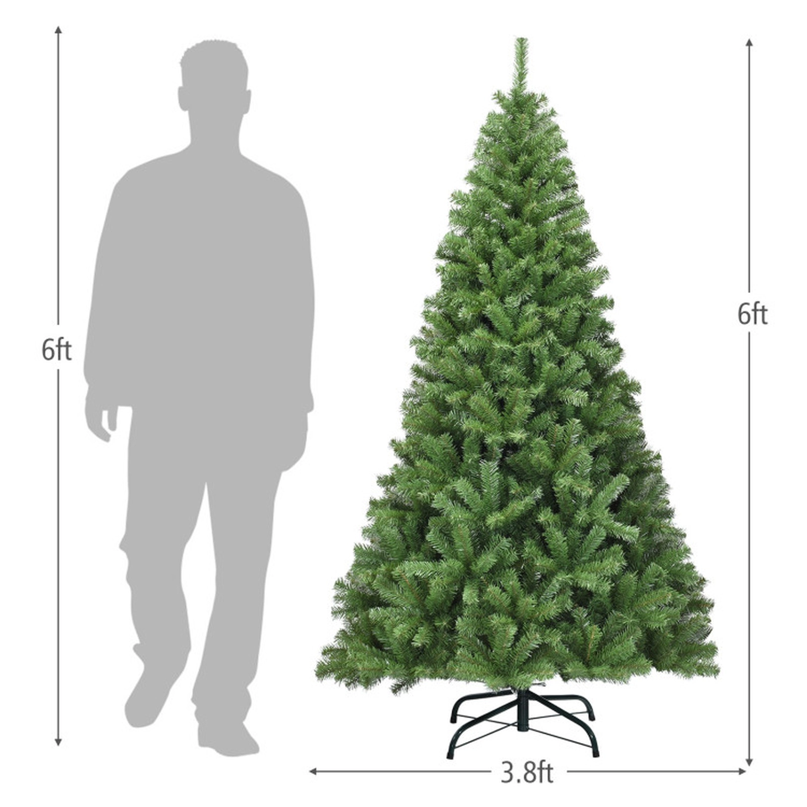 SUGIFT Full-Bodied Hinged PVC Artificial Christmas Tree 6-ft Tall 3.8-ft Wide with 1000 Tips 3-Piece Green