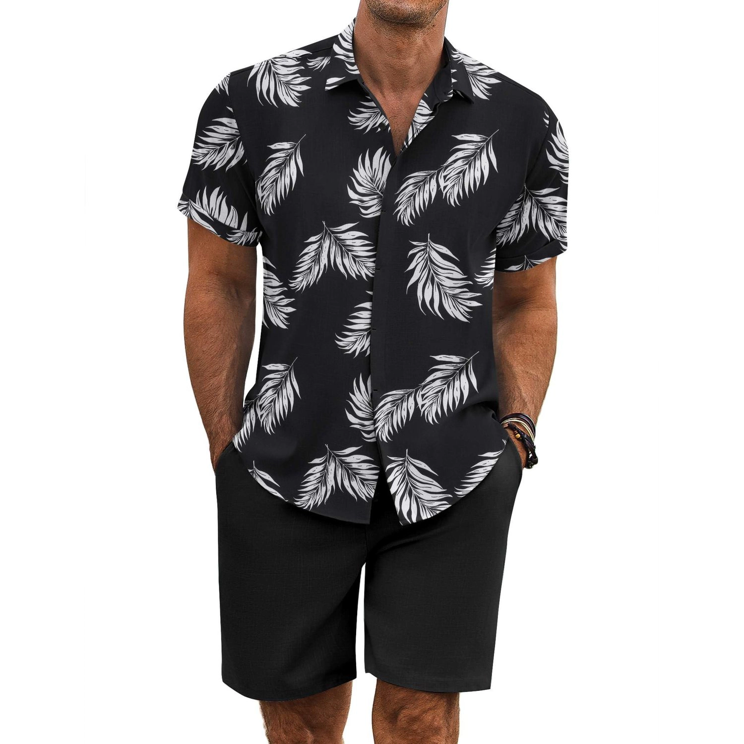 COOFANDY Mens  Short Sleeve Button Down Shirts Casual Two Piece Shorts Set