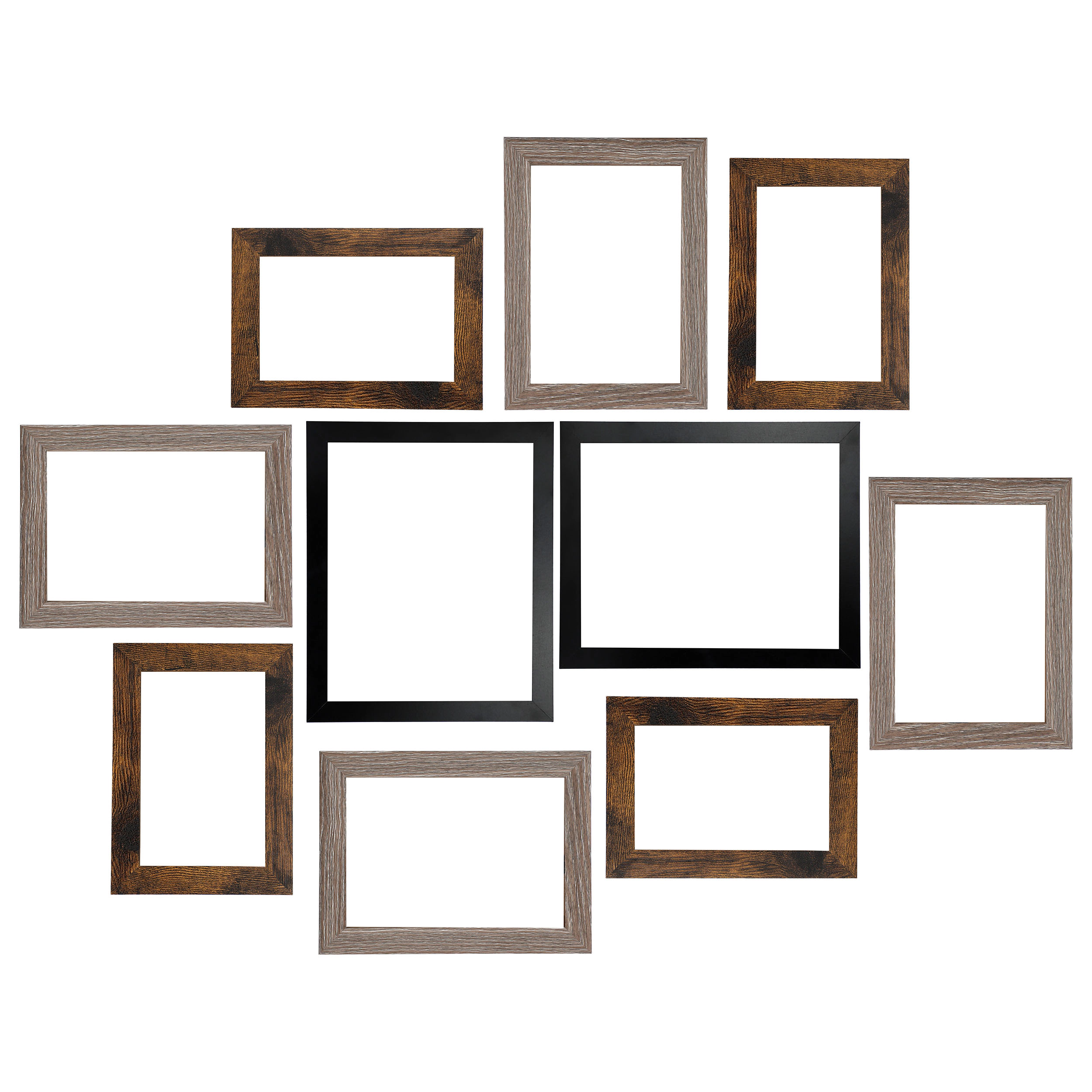 MegaChef 10 Piece Assorted Wood Picture Frame Set in Black and Brown