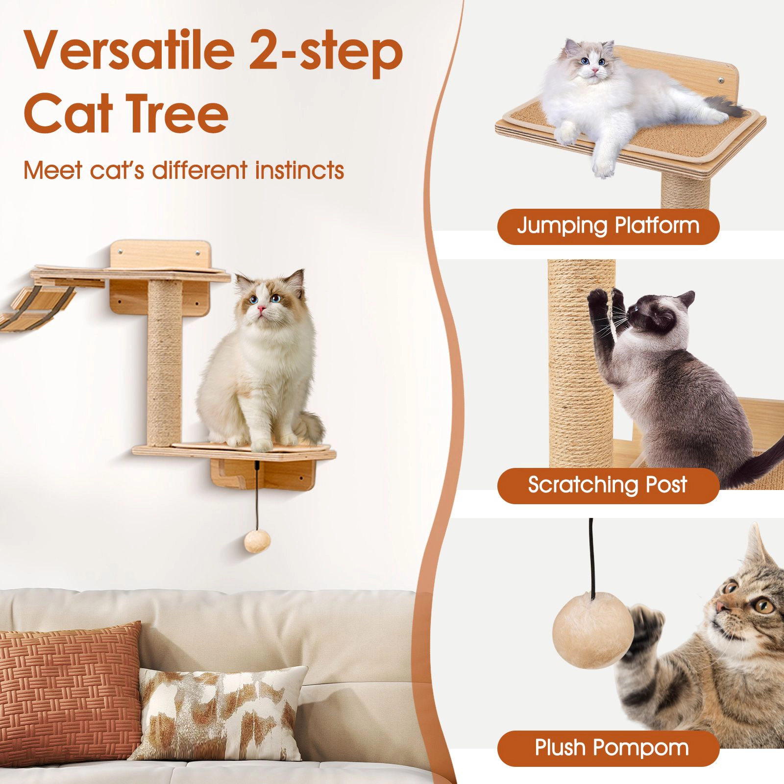 SlickBlue Cat Wall Climber Set with Hammock & Scratching Posts