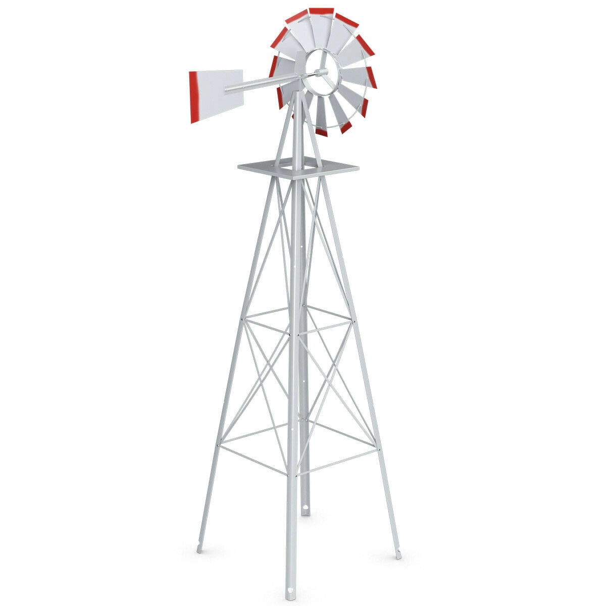 SUGIFT 8-ft Gray Metal Garden Windmill Weathervane with 12 Rotating Blades 26.5-in W 26.5-in D 100-in H